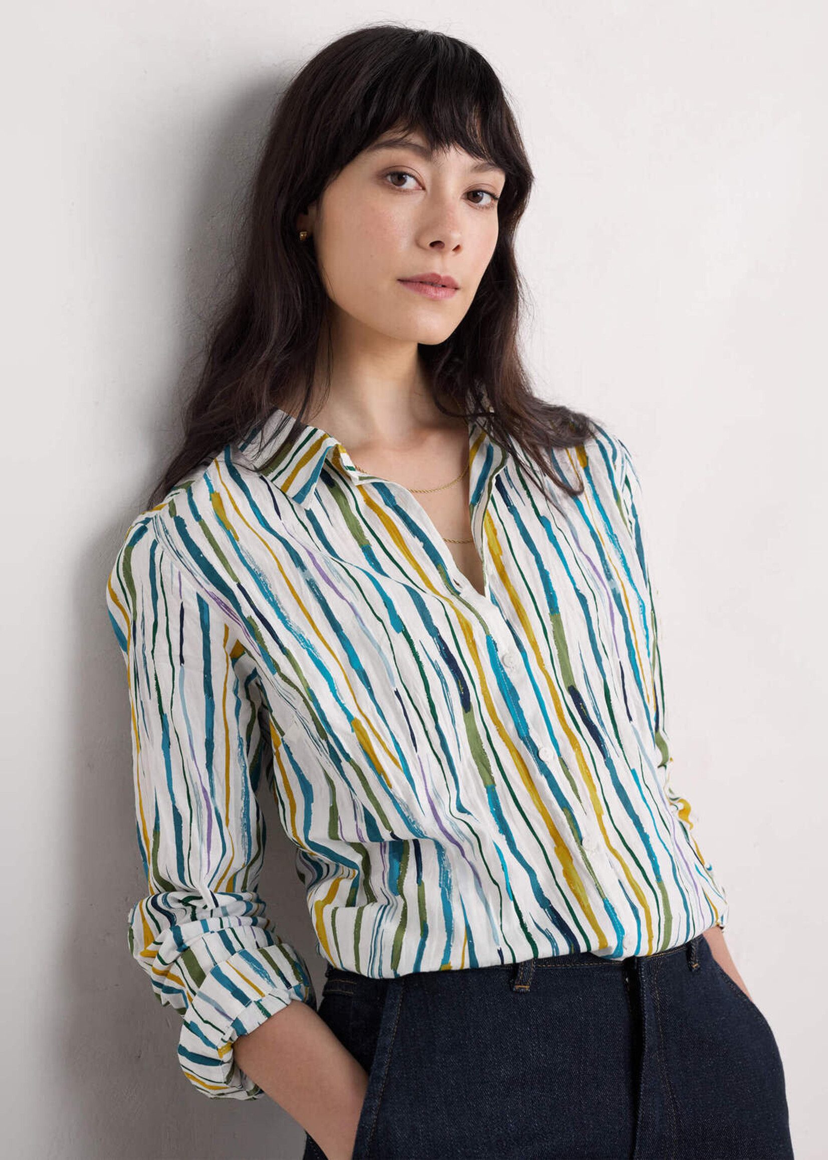 SEASALT CORNWALL SEASALT LARISSA SHIRT PAINTERLY STRIPE CHALK