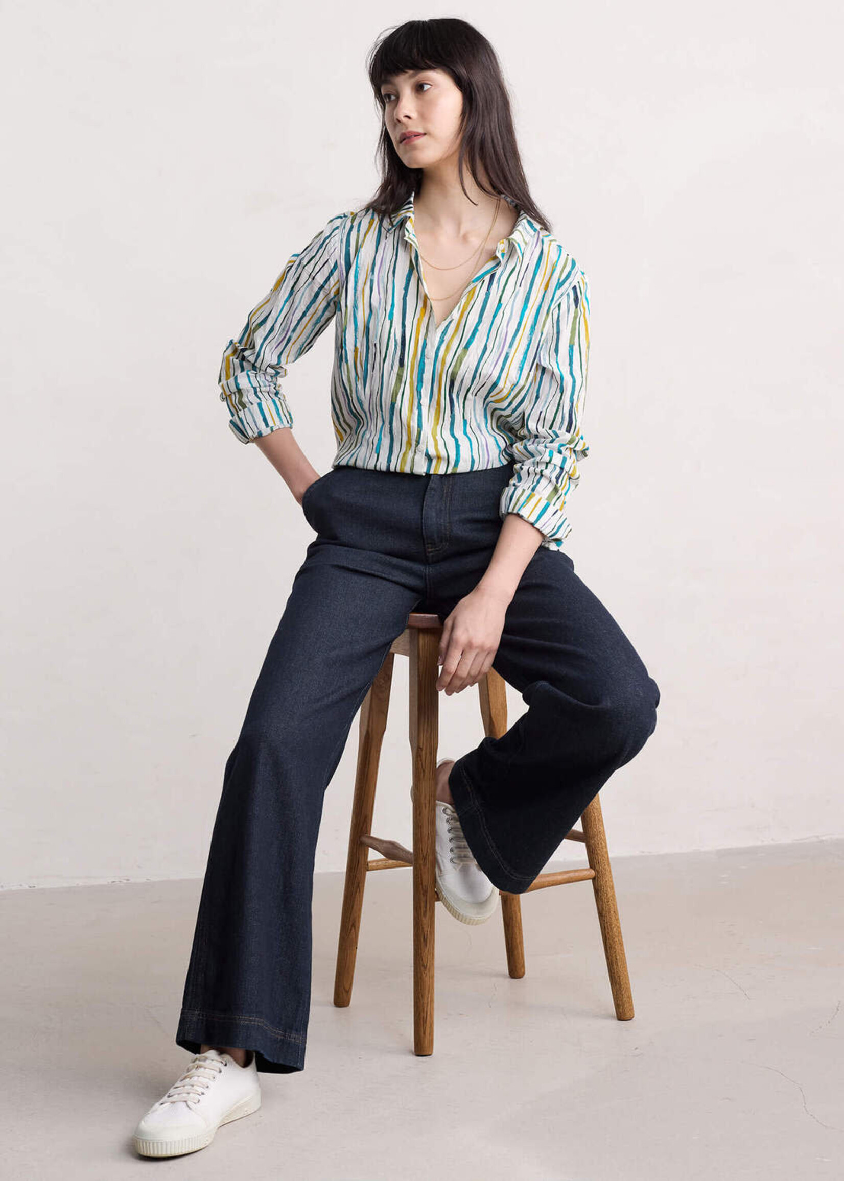 SEASALT CORNWALL SEASALT LARISSA SHIRT PAINTERLY STRIPE CHALK