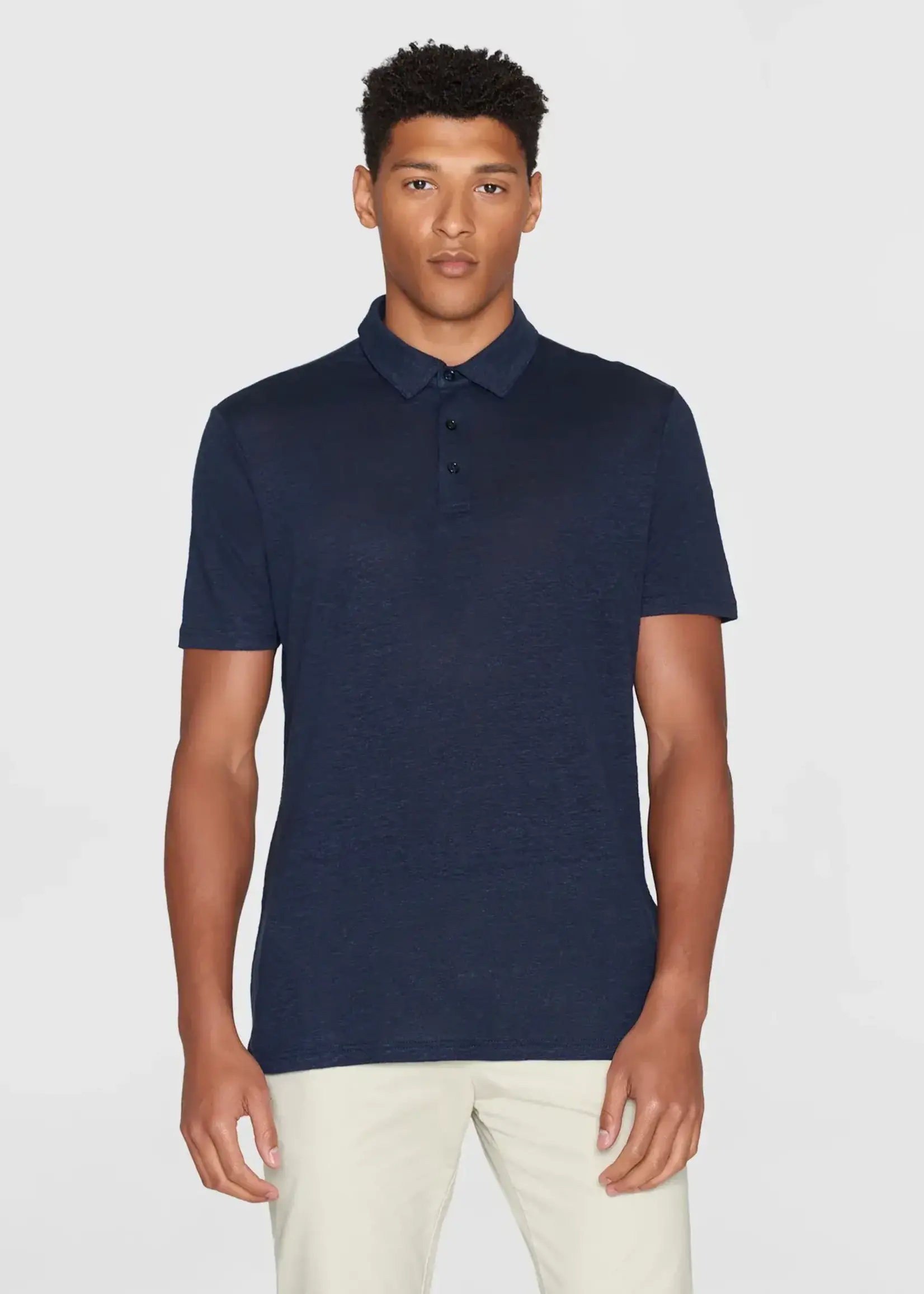KNOWLEDGE COTTON APPAREL KNOWLEDGE COTTON APP ORGANIC LINEN POLO NAVY GOTS VEGAN