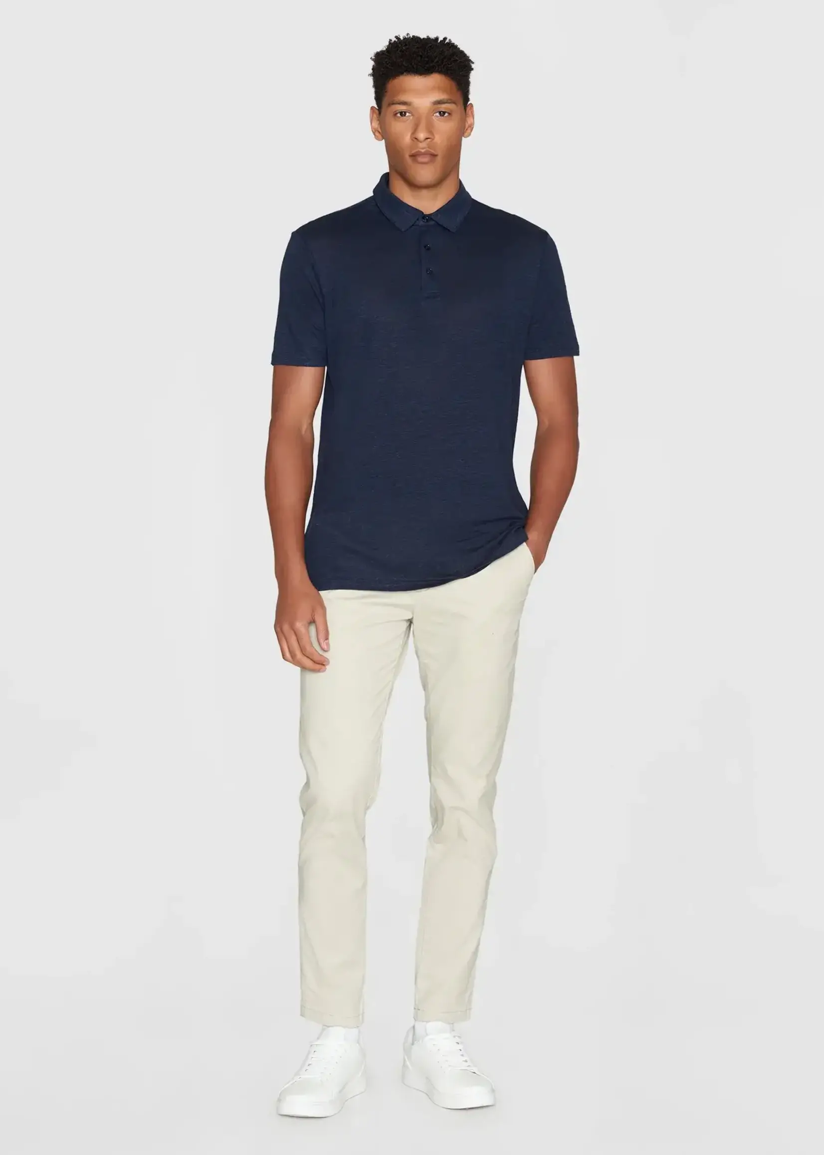 KNOWLEDGE COTTON APPAREL KNOWLEDGE COTTON APP ORGANIC LINEN POLO NAVY GOTS VEGAN
