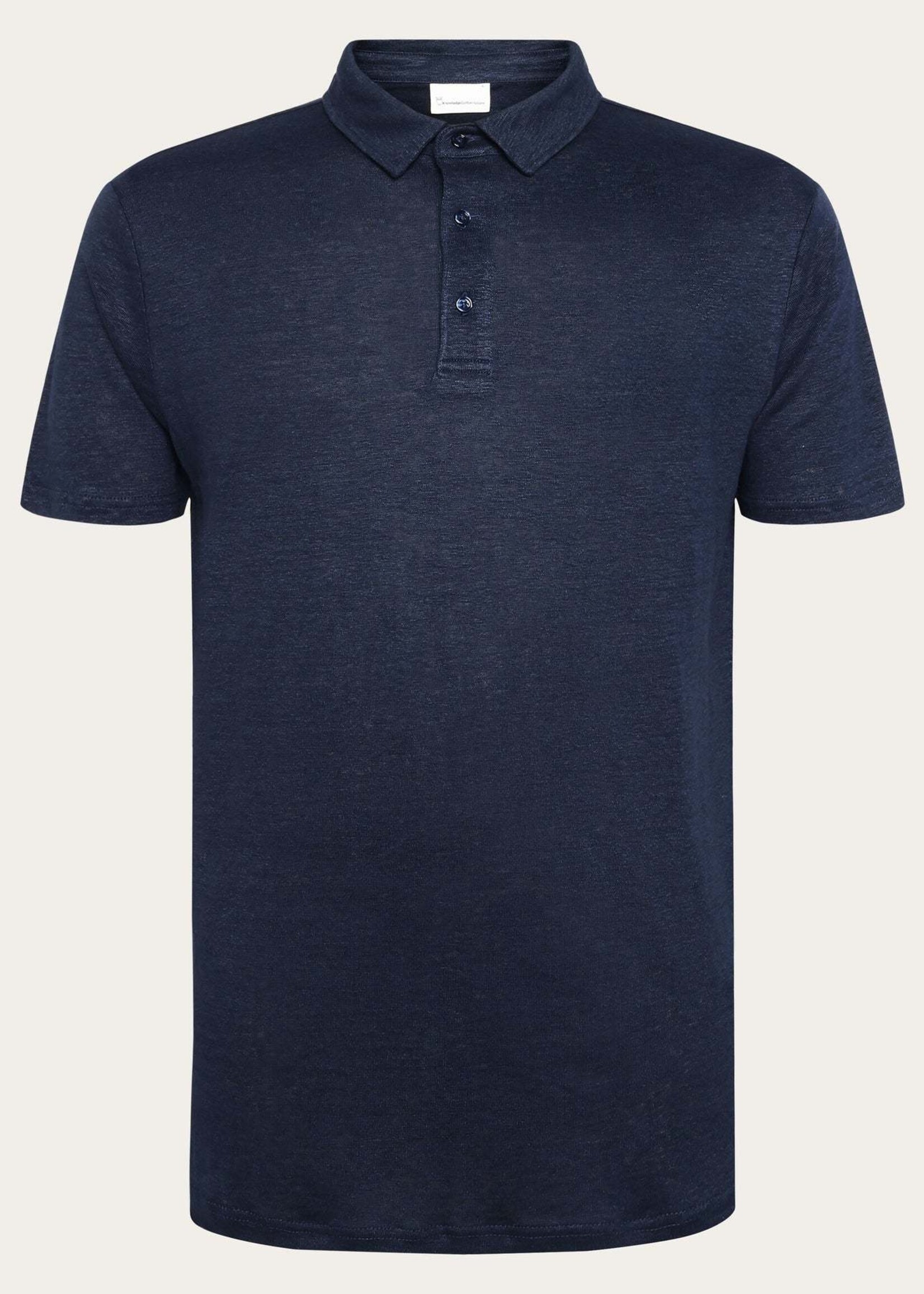 KNOWLEDGE COTTON APPAREL KNOWLEDGE COTTON APP ORGANIC LINEN POLO NAVY GOTS VEGAN
