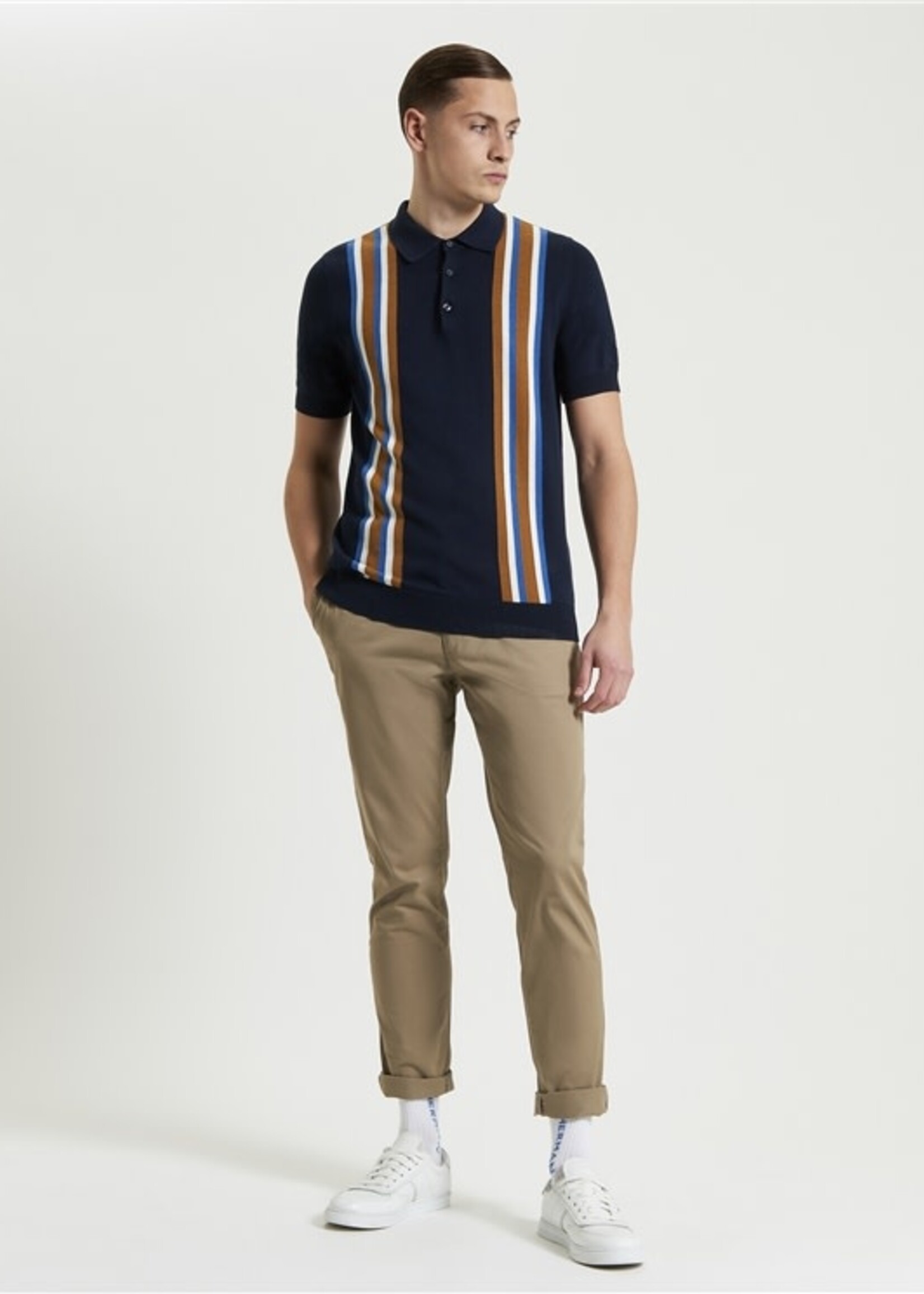 BEN SHERMAN BEN SHERMAN VERTICAL STRIPE KNITTED POLO DARK NAVY