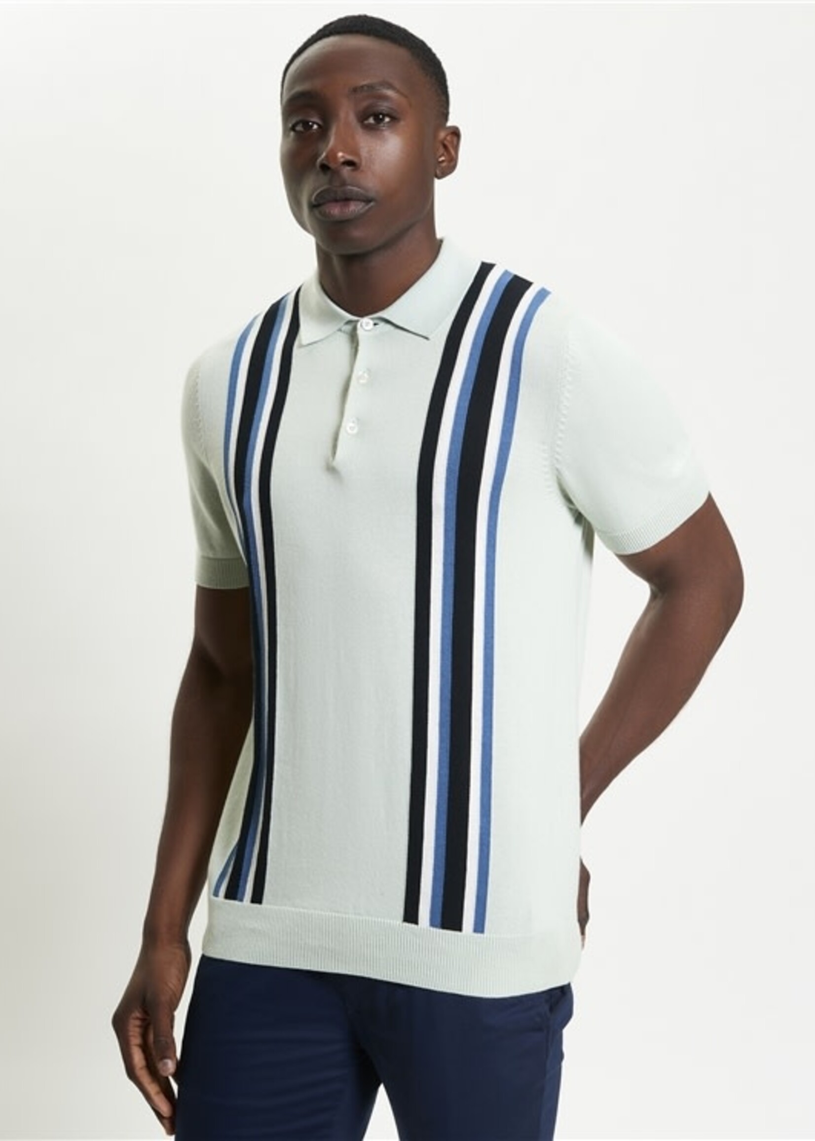 BEN SHERMAN BEN SHERMAN VERTICAL STRIPE KNITTED POLO LIGHT GREEN