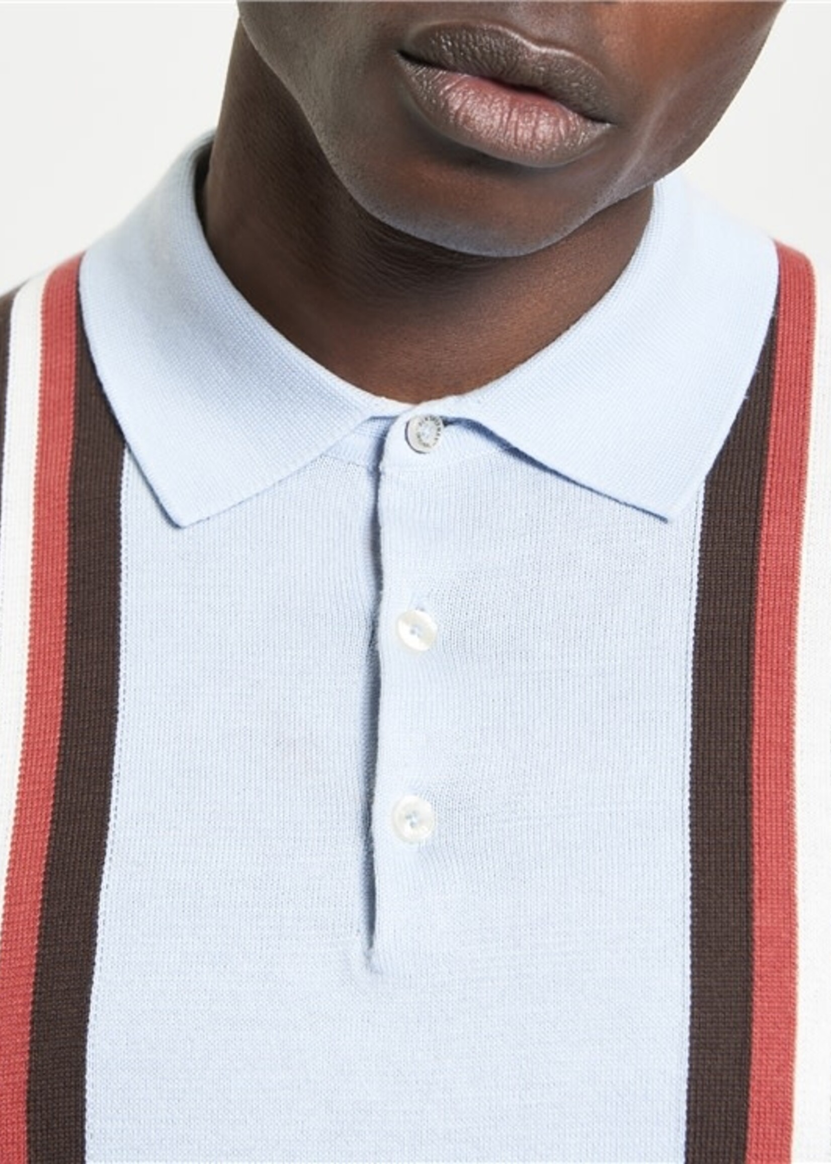 BEN SHERMAN BEN SHERMAN VERTICAL STRIPE KNITTED POLO ICE BLUE