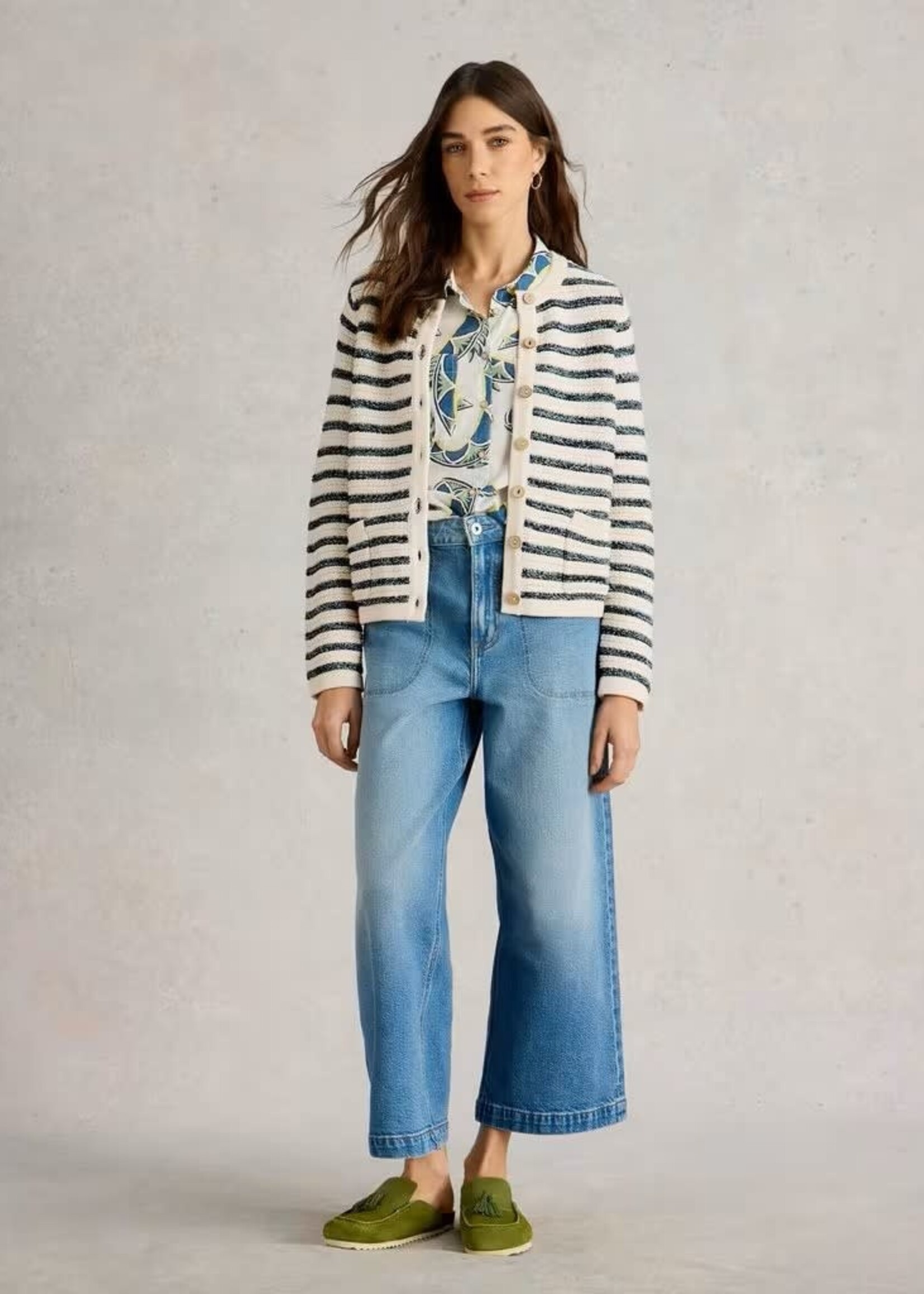 WHITE STUFF WHITE STUFF BELLE STITCHY CARDIGAN BLUE STRIPE