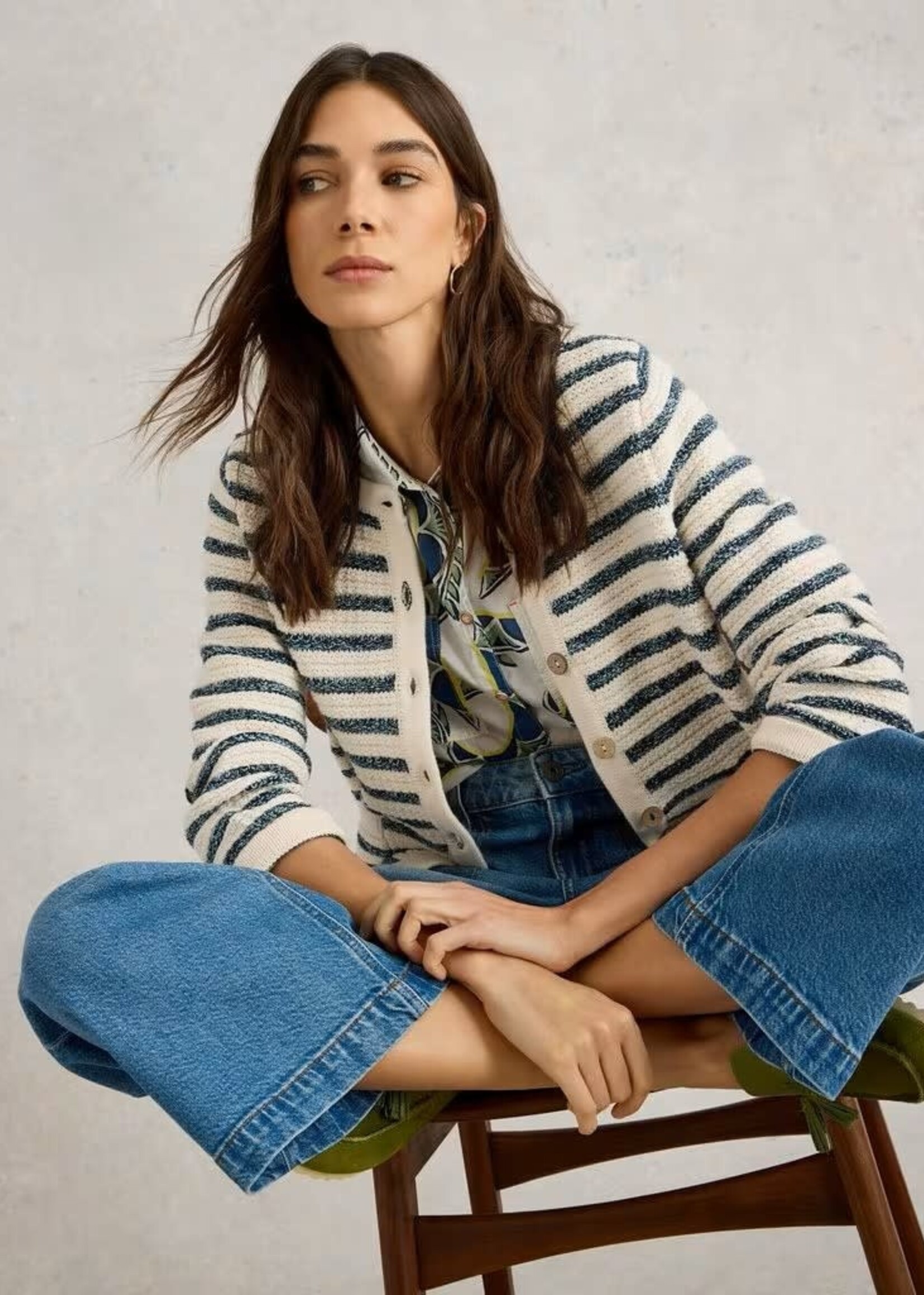 WHITE STUFF WHITE STUFF BELLE STITCHY CARDIGAN BLUE STRIPE