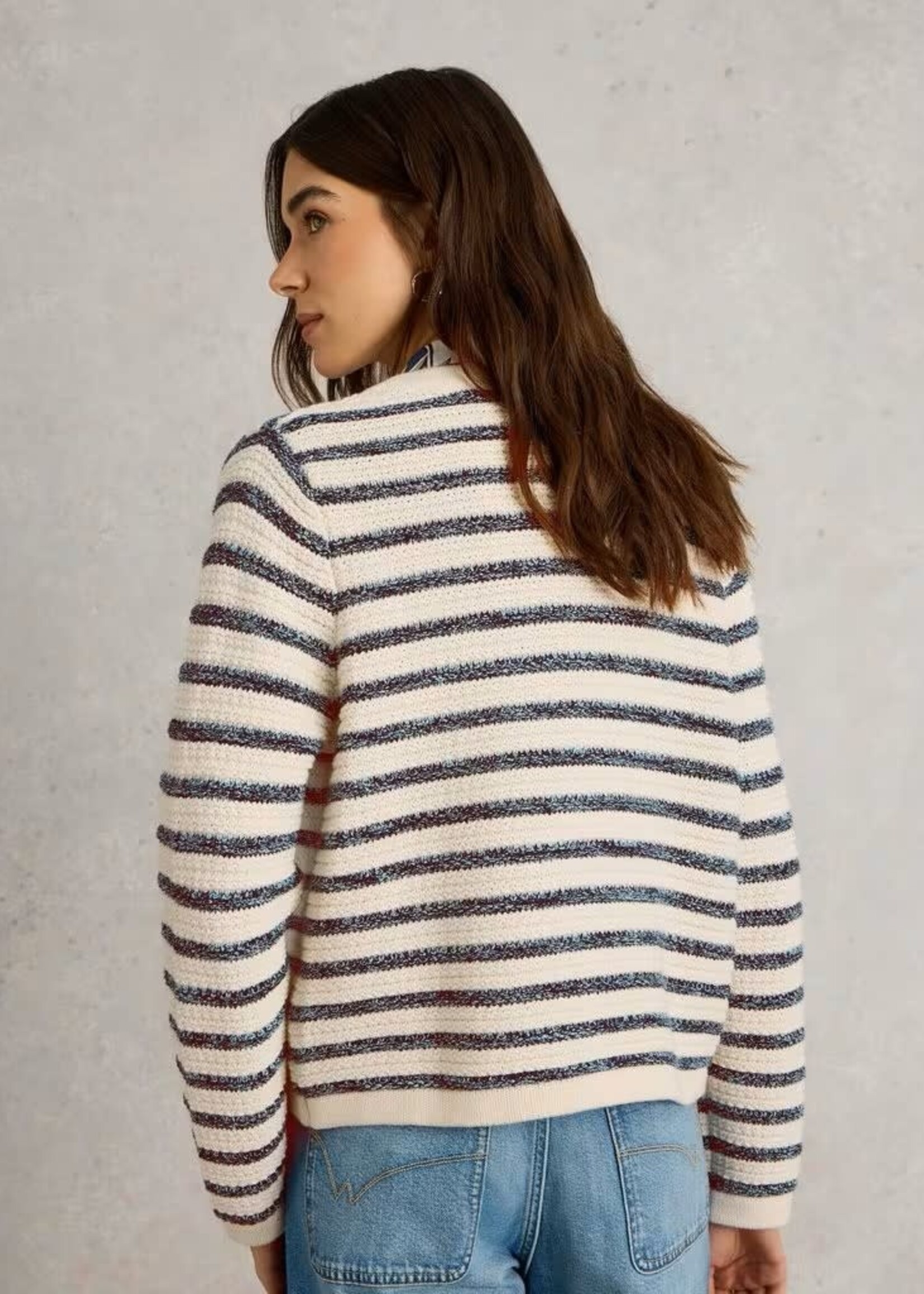 WHITE STUFF WHITE STUFF BELLE STITCHY CARDIGAN BLUE STRIPE