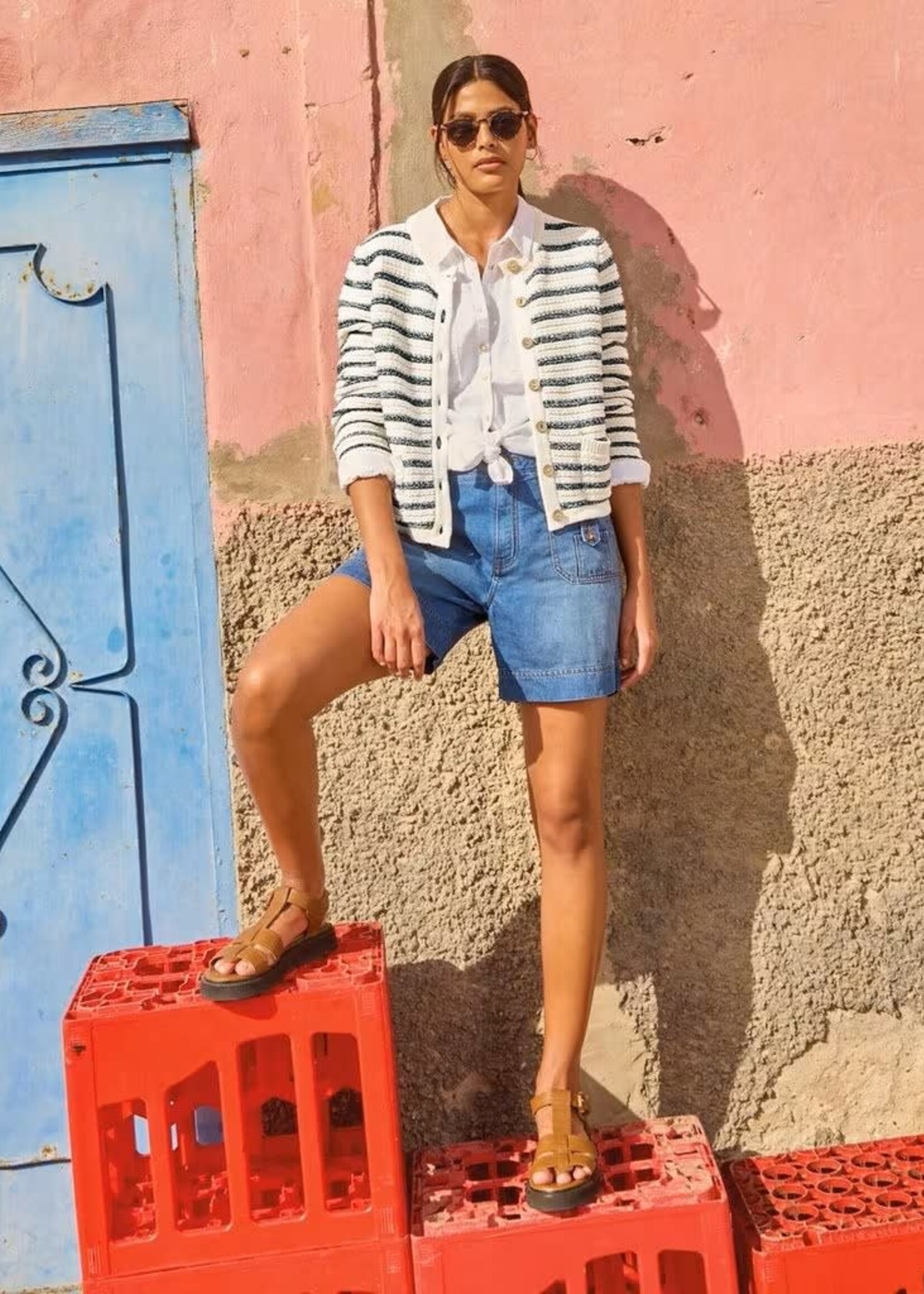 WHITE STUFF WHITE STUFF BELLE STITCHY CARDIGAN BLUE STRIPE