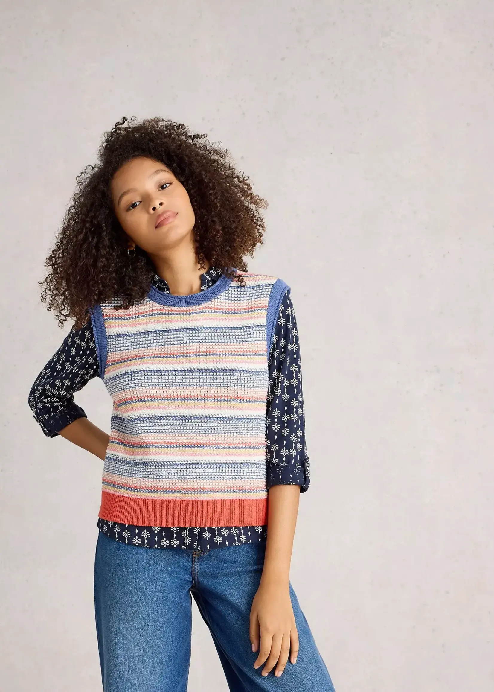 WHITE STUFF WHITE STUFF TARA TEXTURE TANK BLUE MULTI