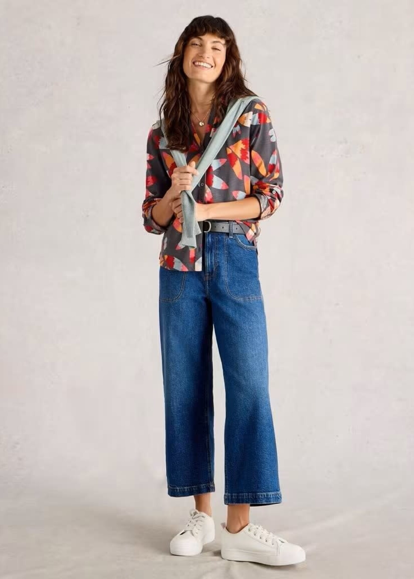 WHITE STUFF WHITE STUFF ANNIE JERSEY SHIRT GREY PRINT