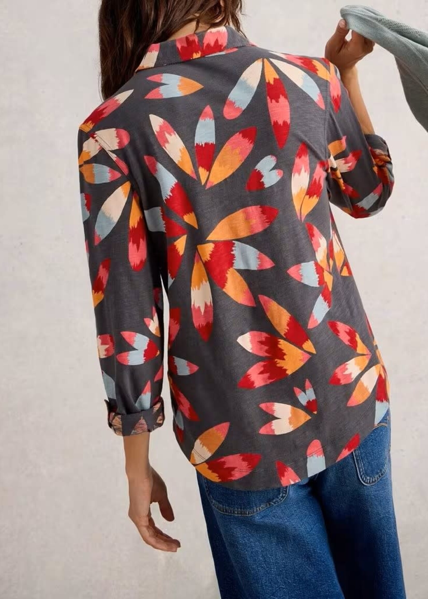 WHITE STUFF WHITE STUFF ANNIE JERSEY SHIRT GREY PRINT