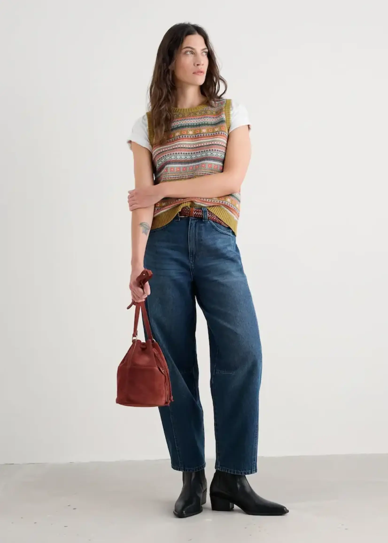 SEASALT CORNWALL SEASALT COVE COTTAGE FAIR ISLE VEST CARVED RELIEF PEAR MULTI