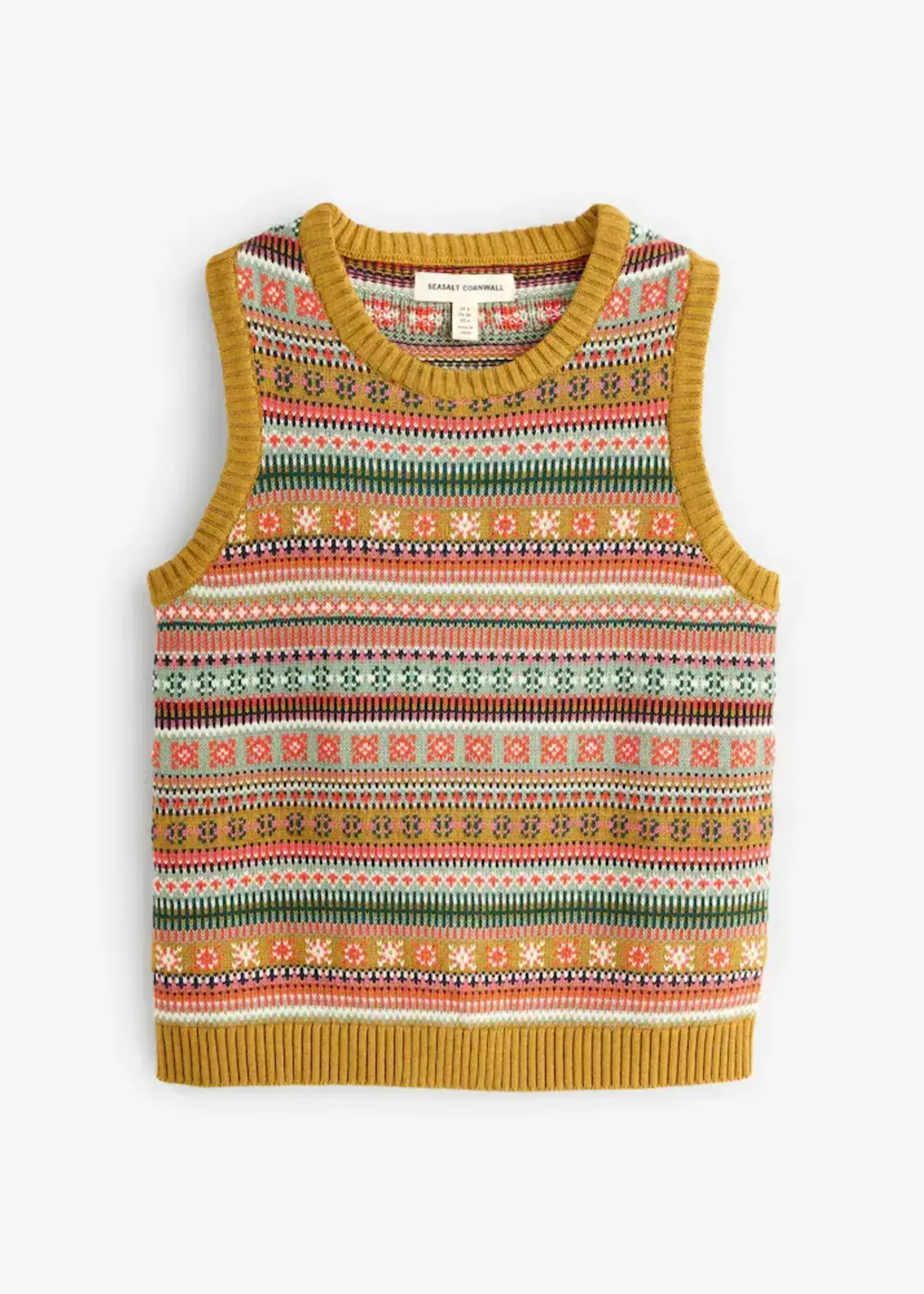 SEASALT CORNWALL SEASALT COVE COTTAGE FAIR ISLE VEST CARVED RELIEF PEAR MULTI