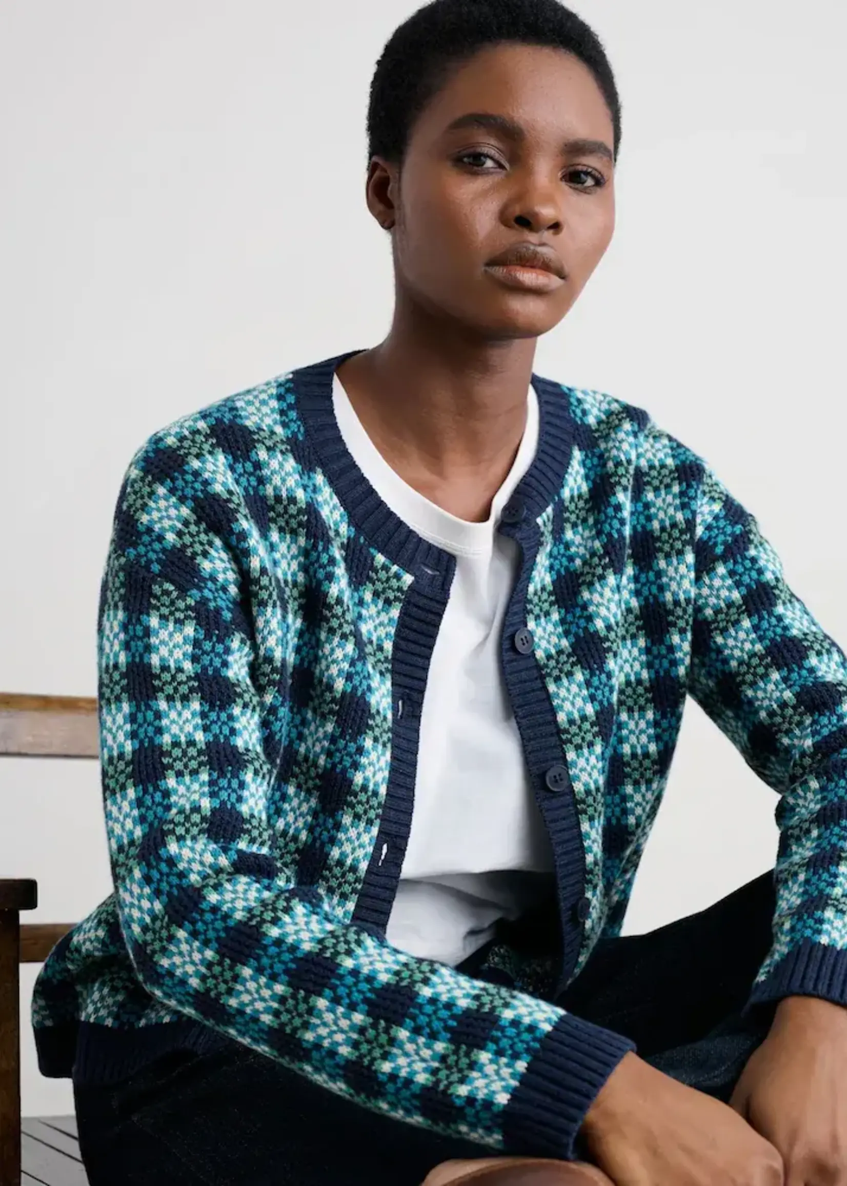 SEASALT CORNWALL SEASALT KENSA CARDIGAN CIRCLET MARITIME EMULSION