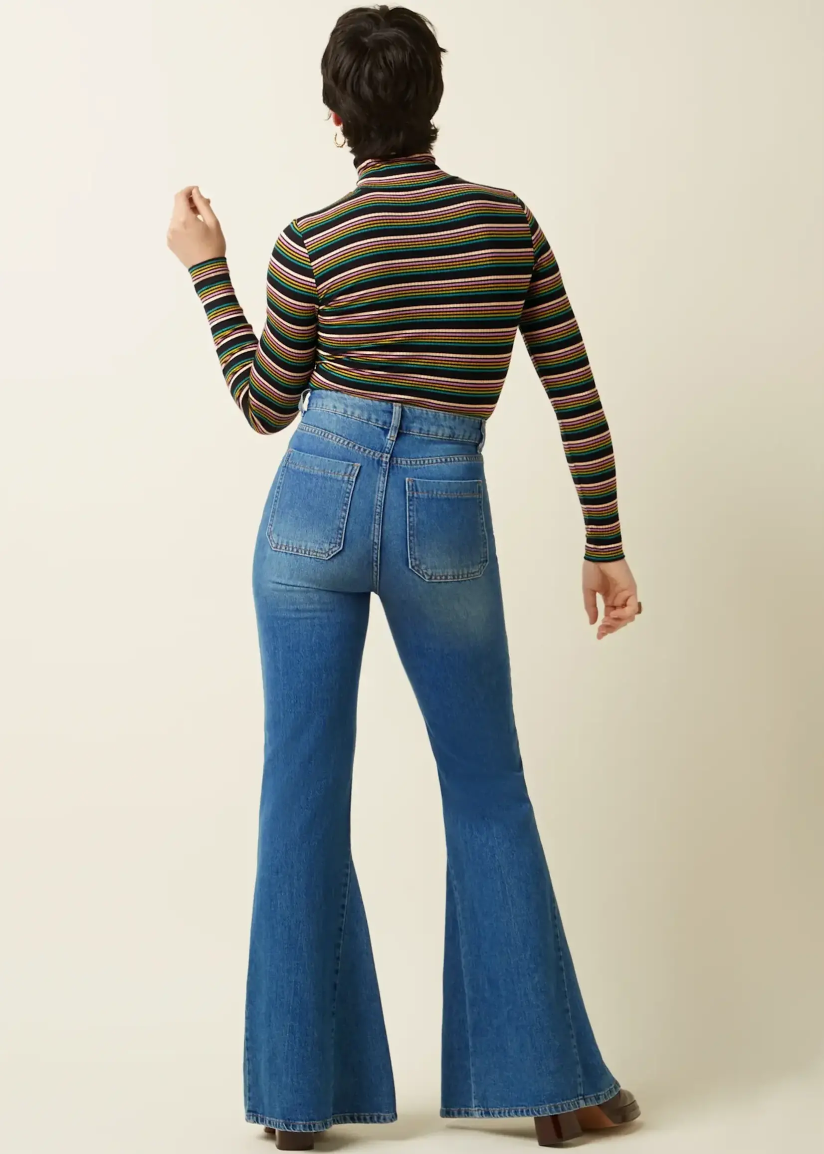 KING LOUIE KING LOUIE ROLLNECK TOP FROSTINE STRIPE WOODBINE GREEN