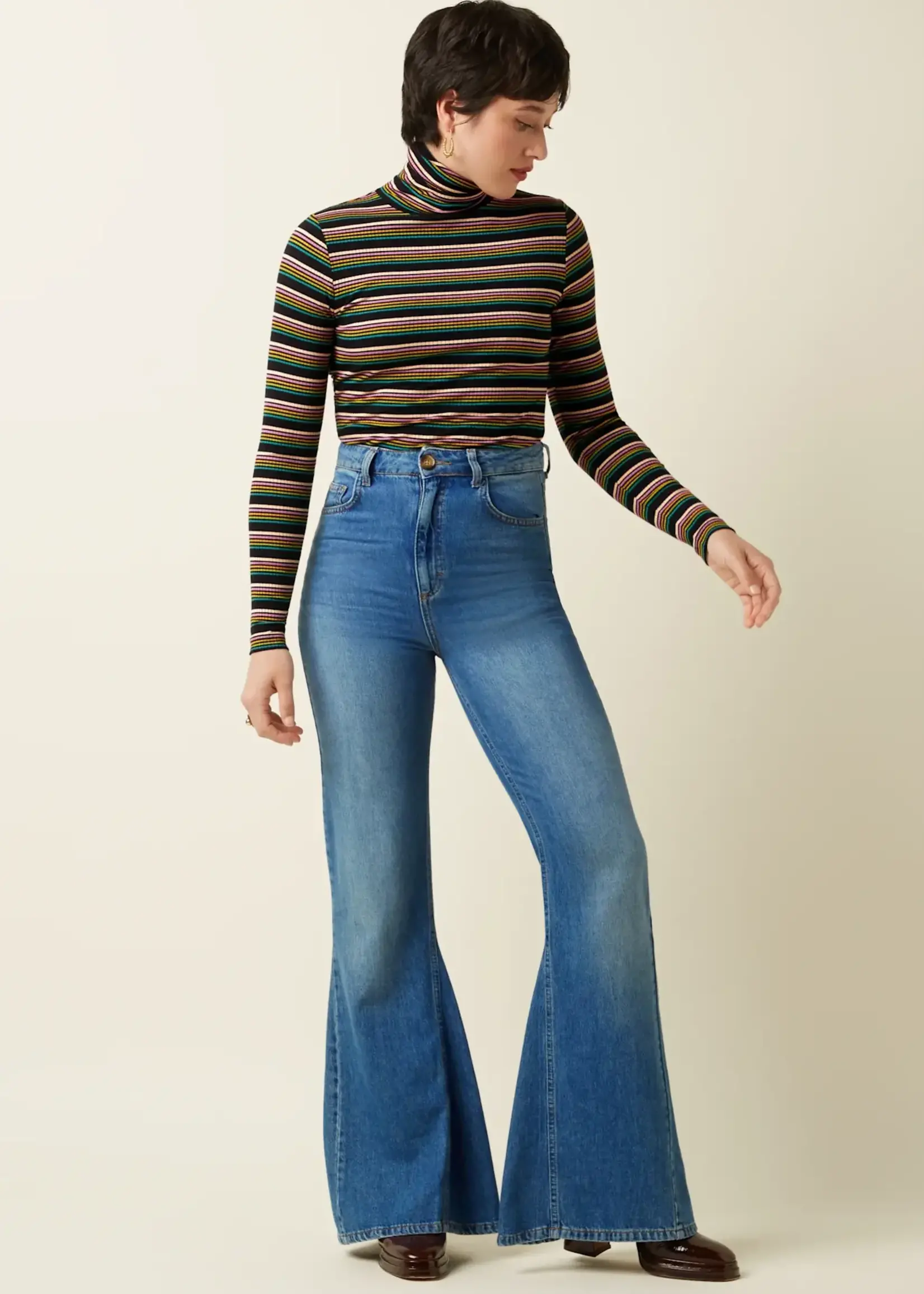 KING LOUIE KING LOUIE ROLLNECK TOP FROSTINE STRIPE WOODBINE GREEN