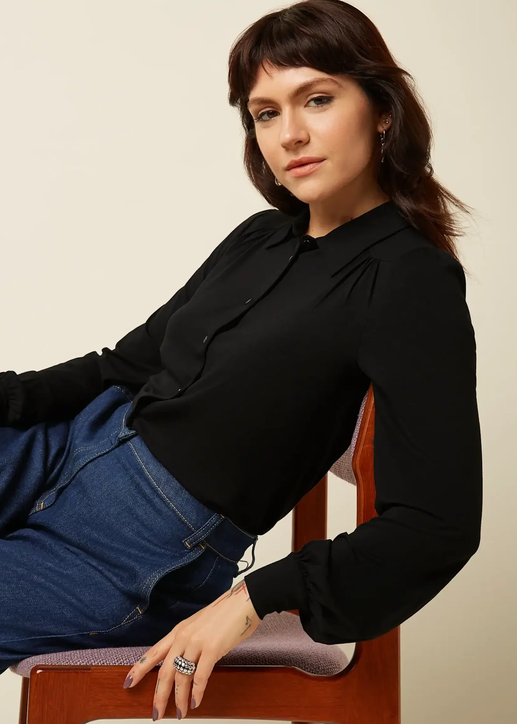 KING LOUIE KING LOUIE CARINA BLOUSE VISCOSE LIGHT BLACK