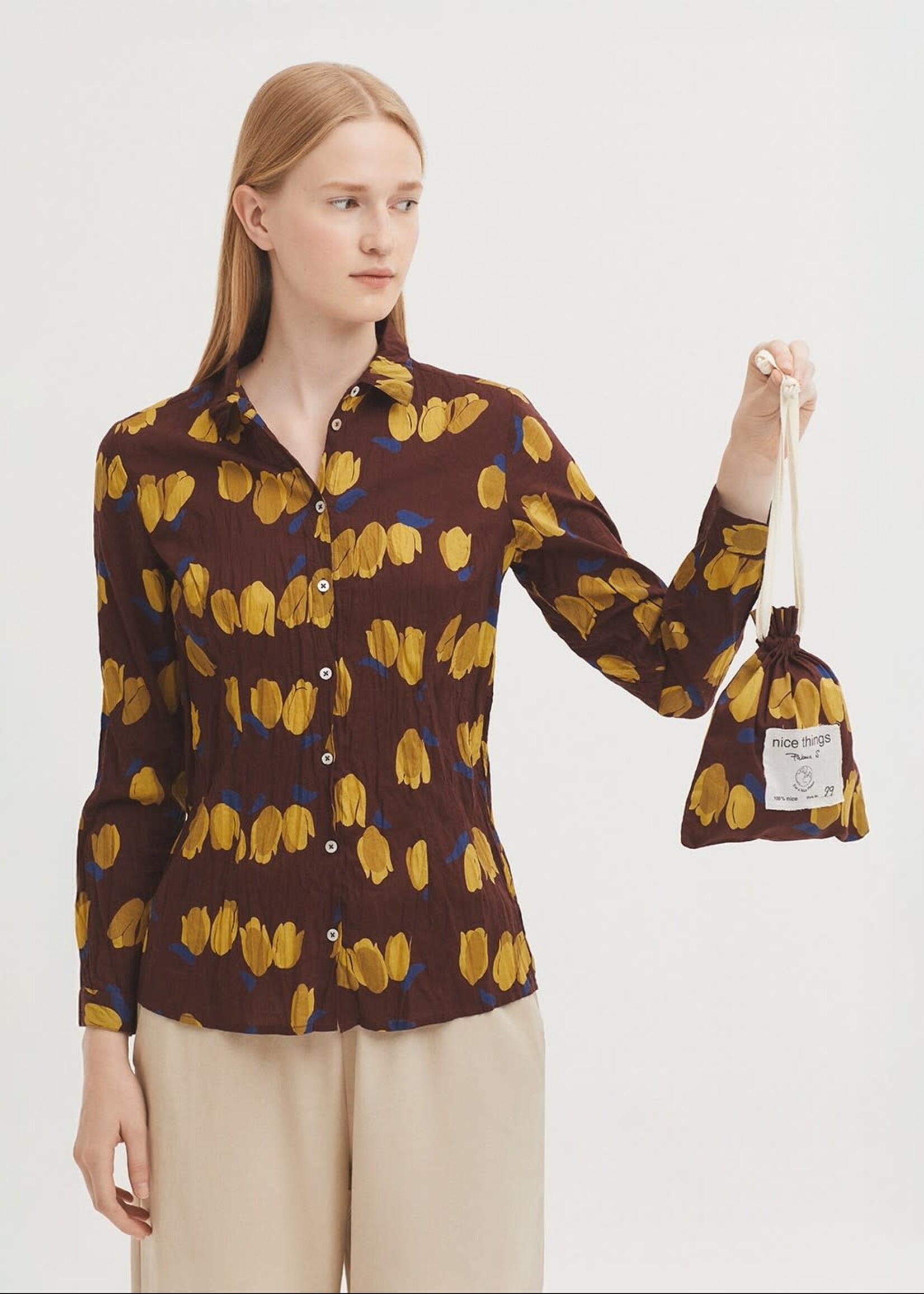 NICE THINGS NICE THINGS TULIP PRINT BASIC SHIRT CHESTNUT