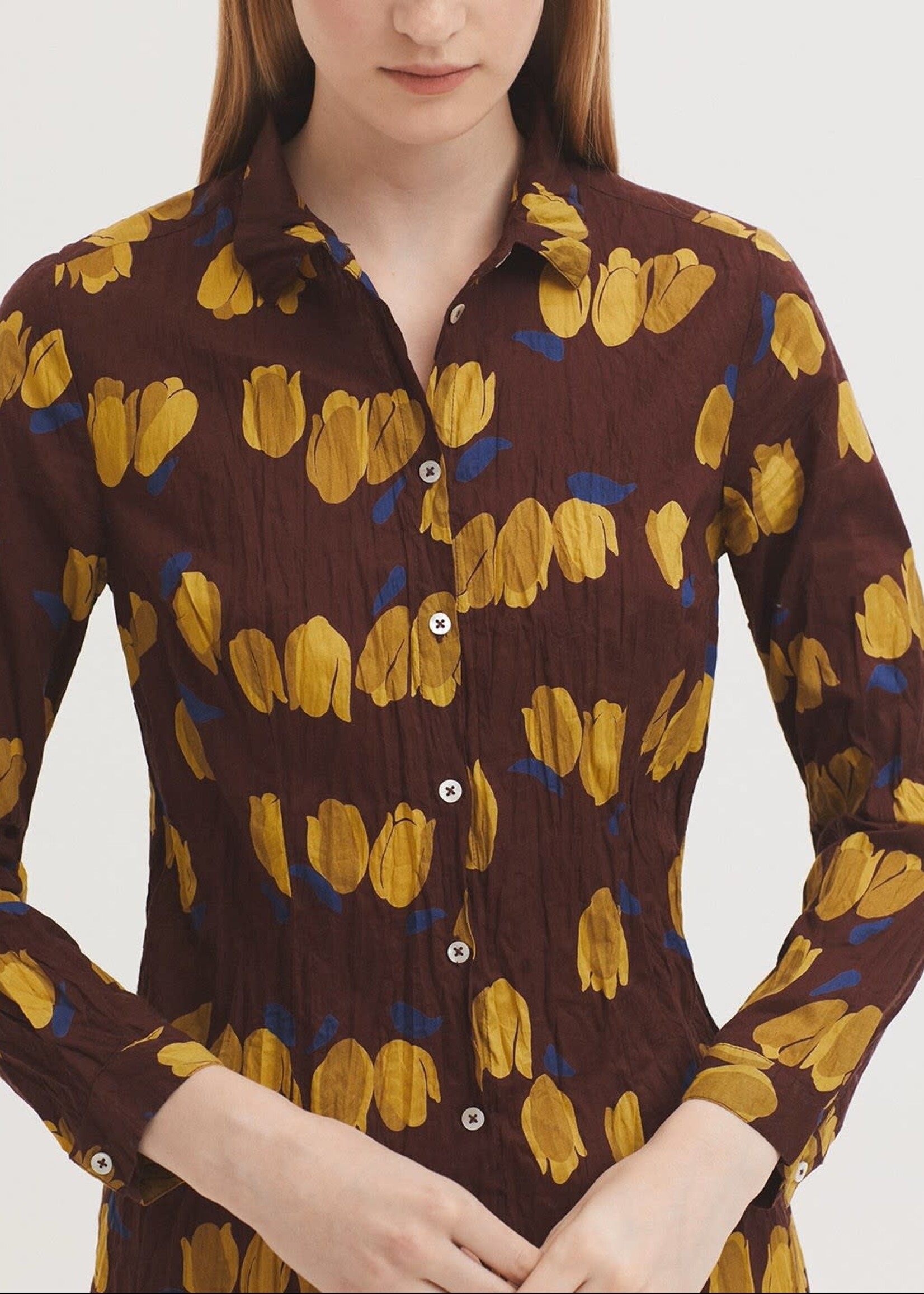 NICE THINGS NICE THINGS TULIP PRINT BASIC SHIRT CHESTNUT