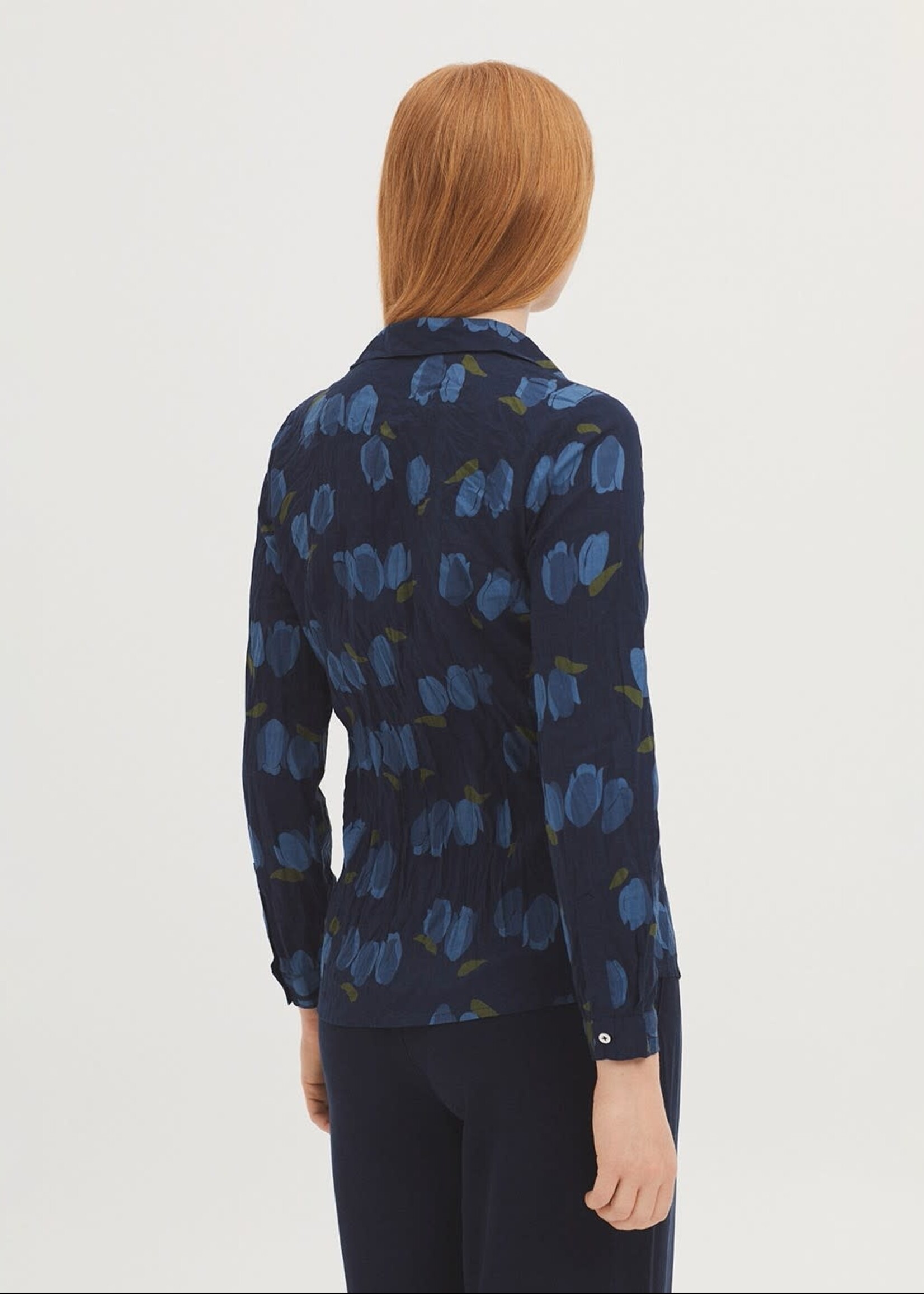 NICE THINGS NICE THINGS TULIP PRINT BASIC SHIRT NAVY