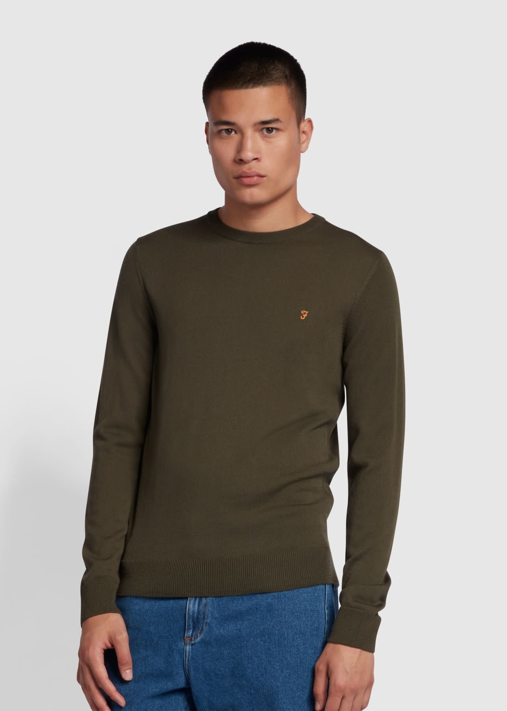 FARAH FARAH MULLEN MERINO WOOL CREW EVERGREEN