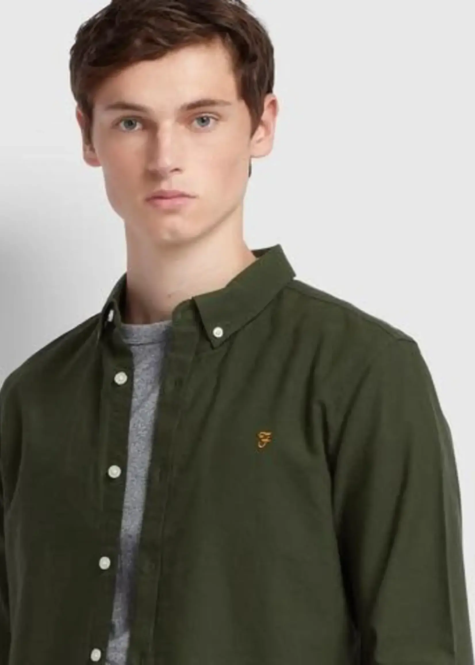 FARAH FARAH BREWER SLIM FIT ORGANIC COTTON OXFORD SHIRT EVERGREEN