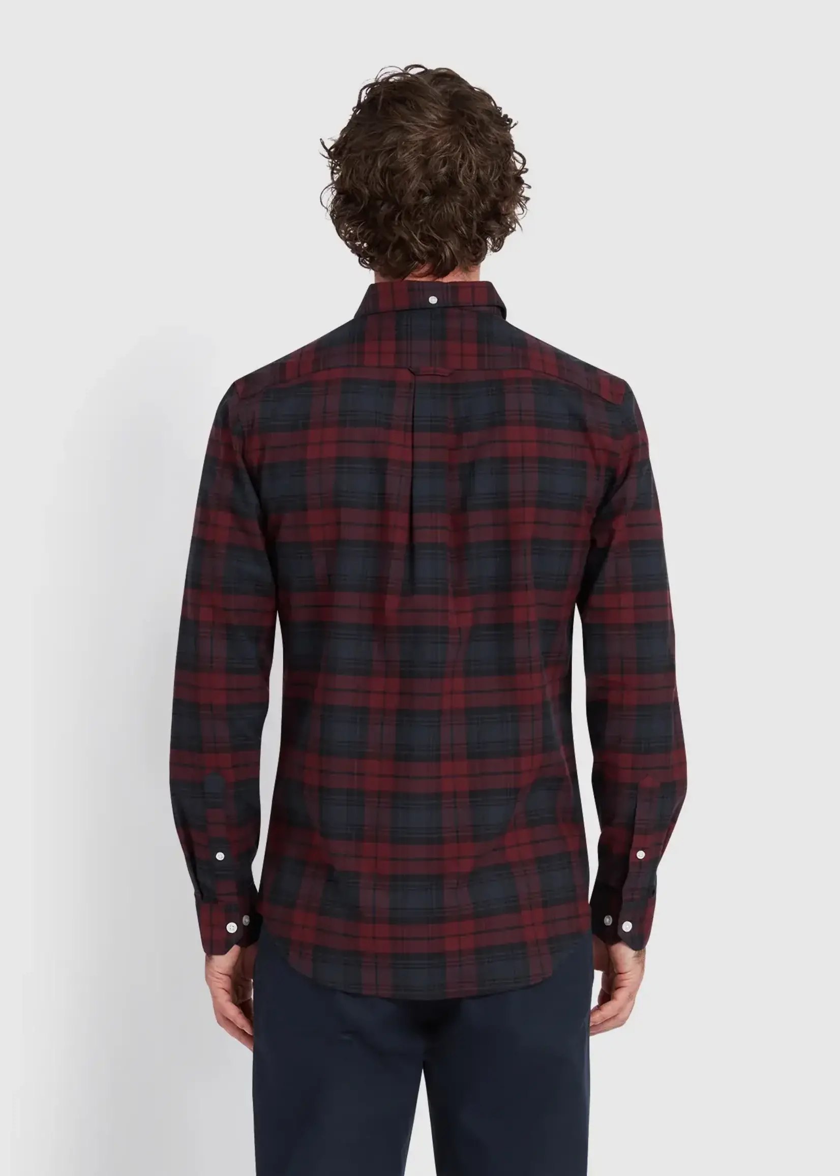 FARAH FARAH BREWER SLIM FIT ORGANIC COTTON OXFORD CHECK SHIRT RED