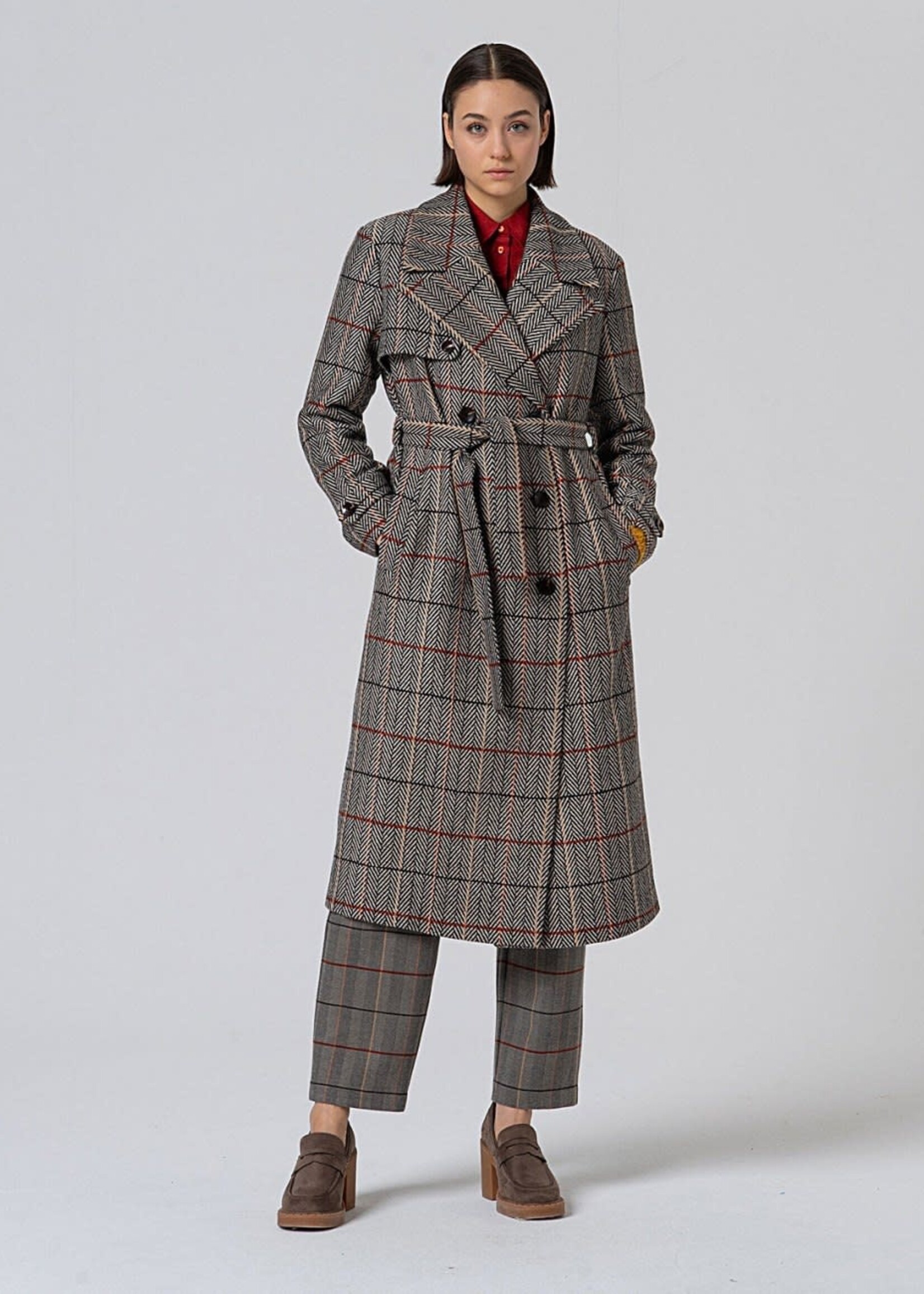 SURKANA SURKANA HERRINGBONE TRENCH COAT CAMEL