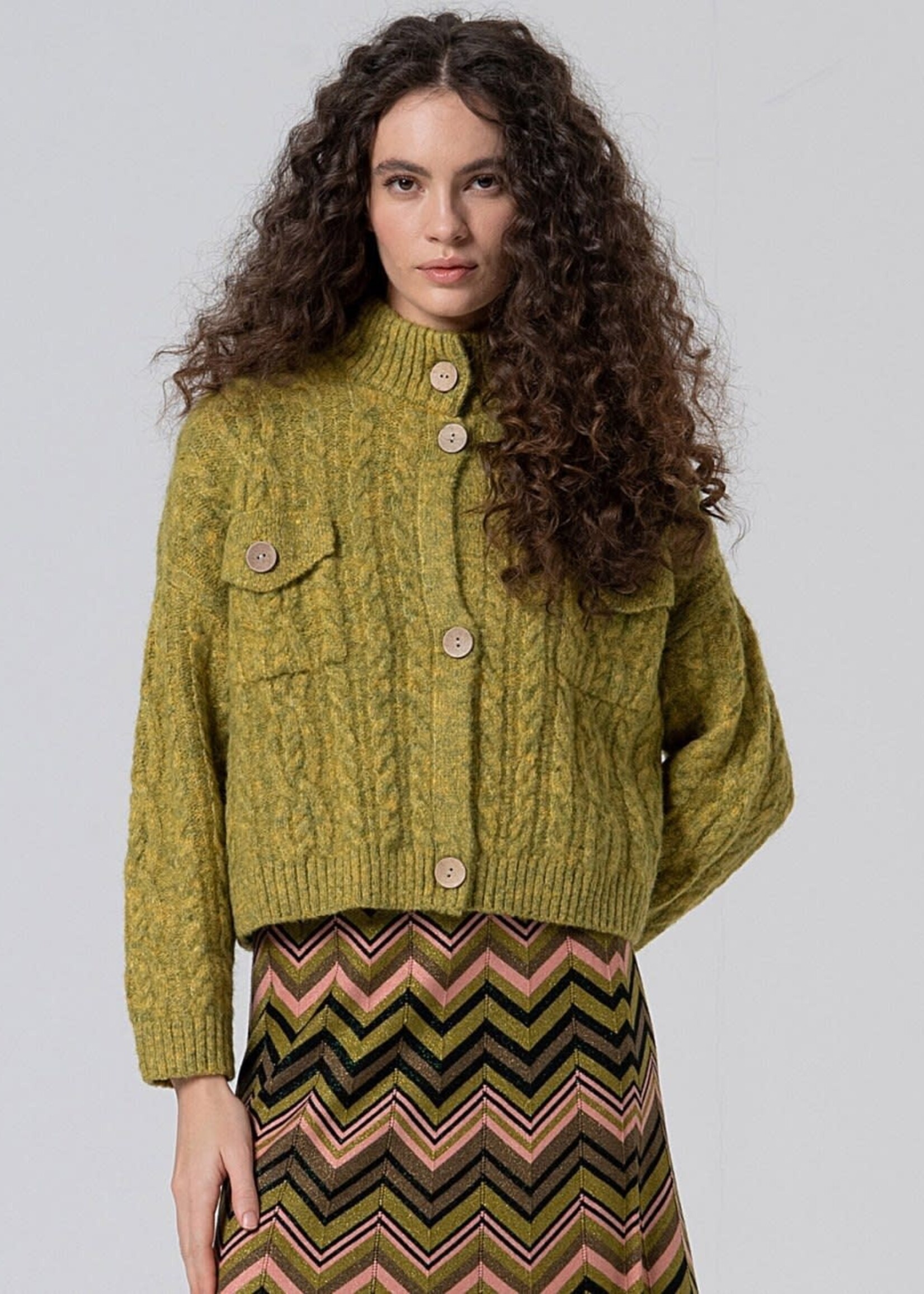 SURKANA SURKANA OVERSIZED CABLE KNIT CARDIGAN DARK KHAKI