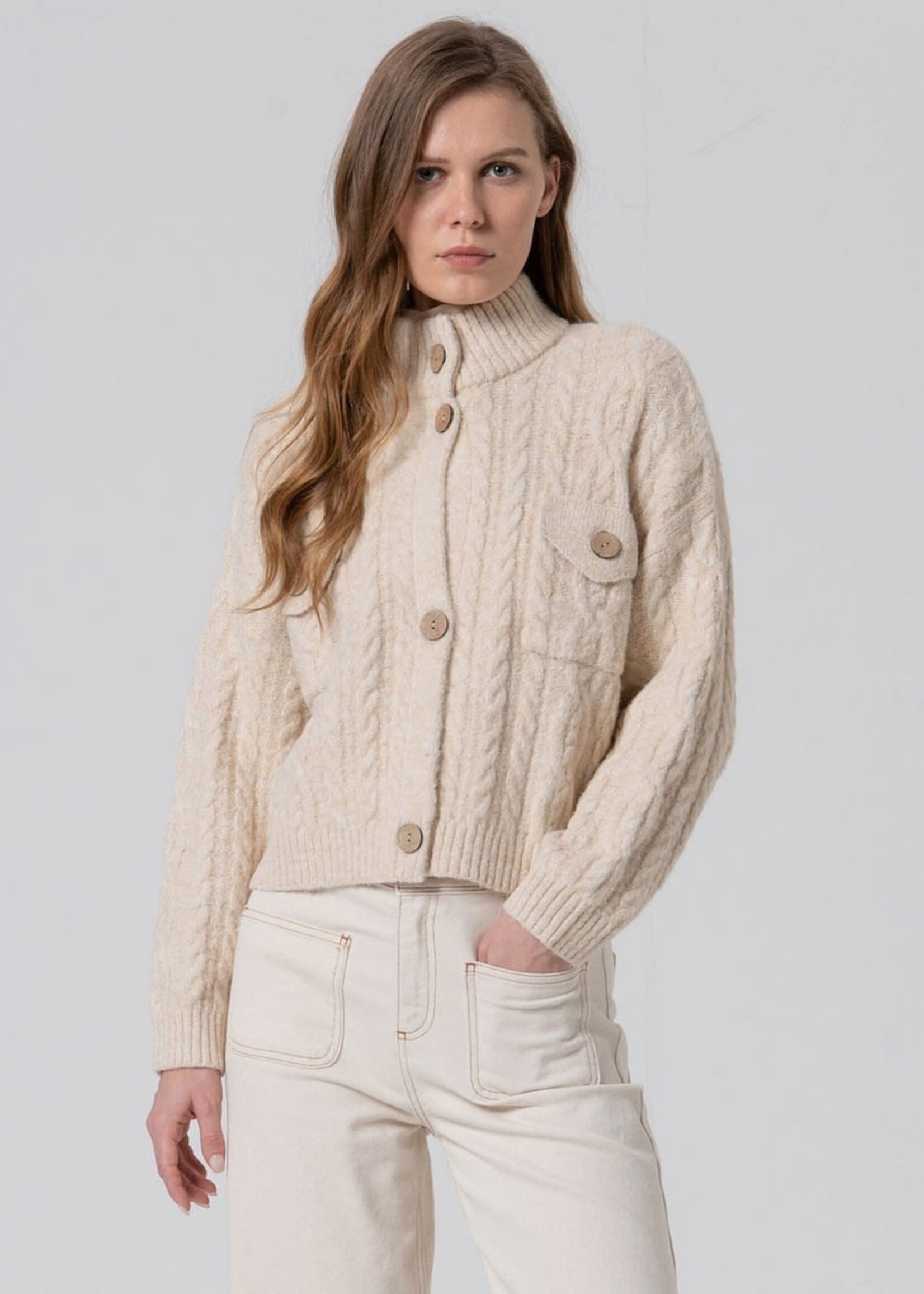SURKANA SURKANA OVERSIZED CABLE KNIT CARDIGAN SAND