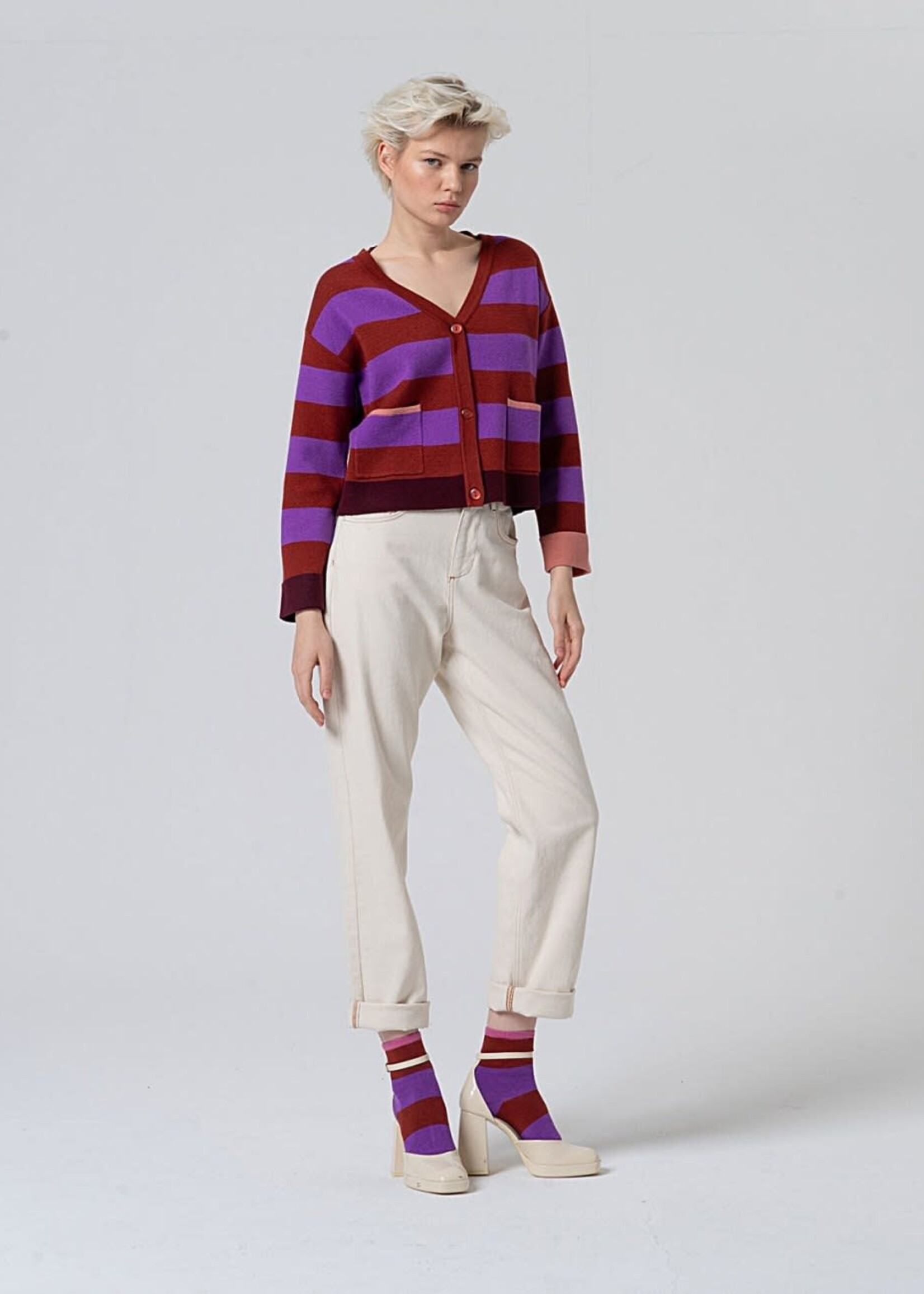 SURKANA SURKANA V NECK CARDIGAN PURPLE