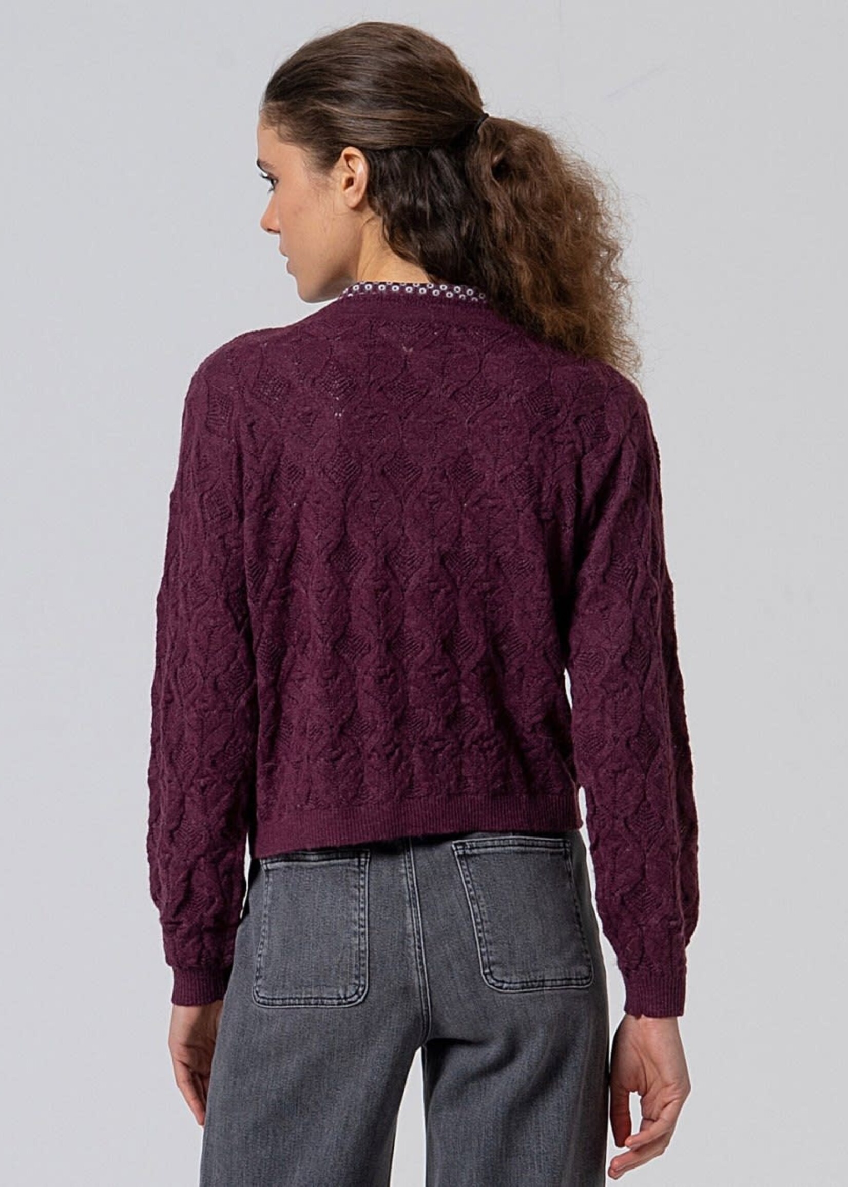 SURKANA SURKANA V NECK CARDIGAN WITH FANTASY KNIT BORDEAUX