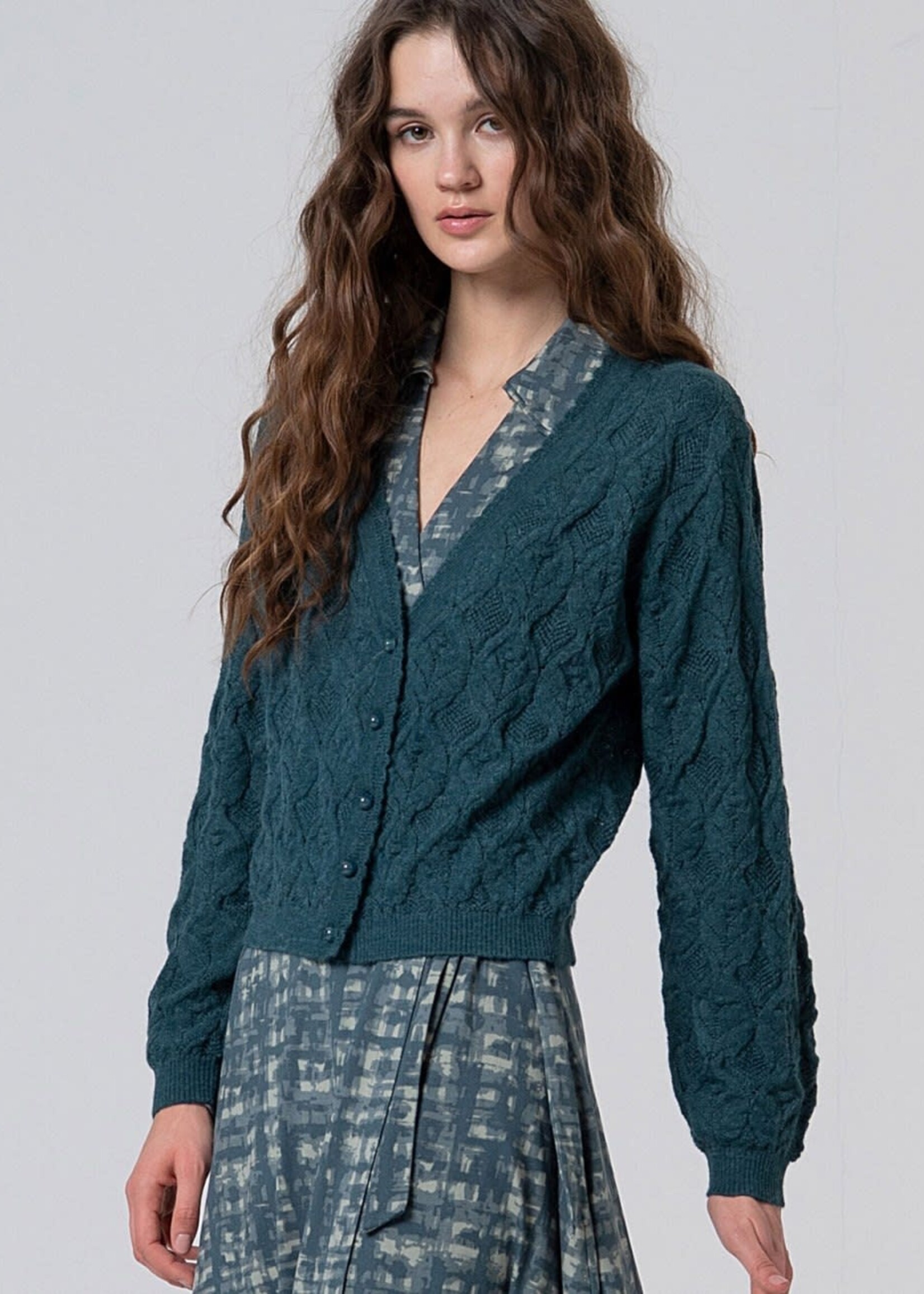SURKANA SURKANA V NECK CARDIGAN WITH FANTASY KOBALT