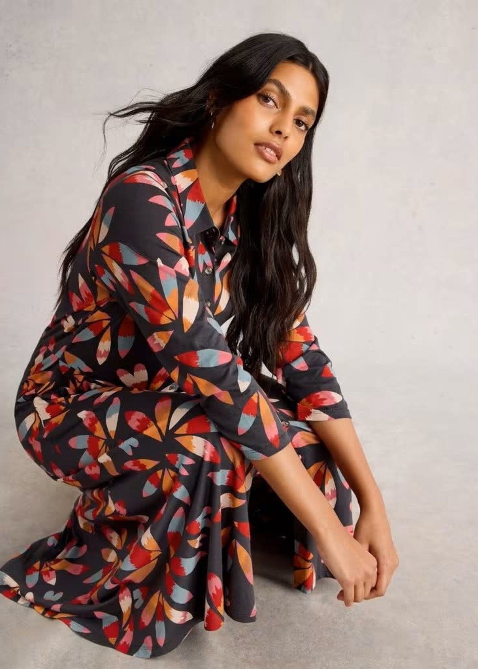 WHITE STUFF WHITE STUFF RUA JERSEY SHIRT DRESS  GREY MULTI