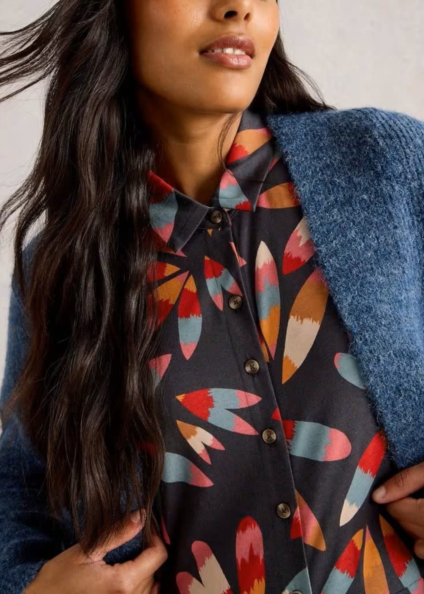 WHITE STUFF WHITE STUFF RUA JERSEY SHIRT DRESS  GREY MULTI