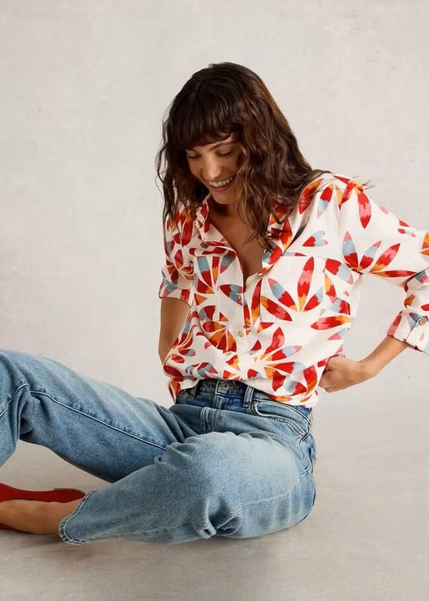 WHITE STUFF WHITE STUFF SOPHIE OC SHIRT IVORY PRINT