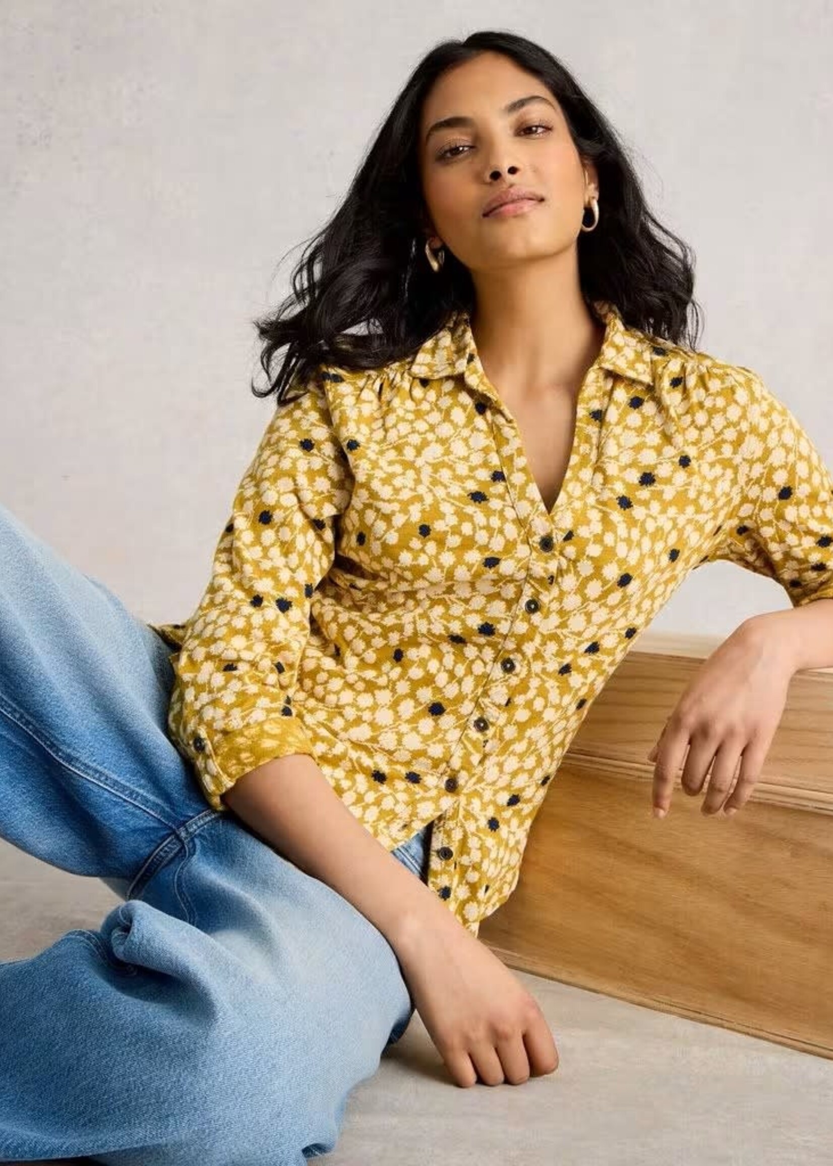 WHITE STUFF WHITE STUFF ANNIE JERSEY SHIRT CHARTREUSE MULTI