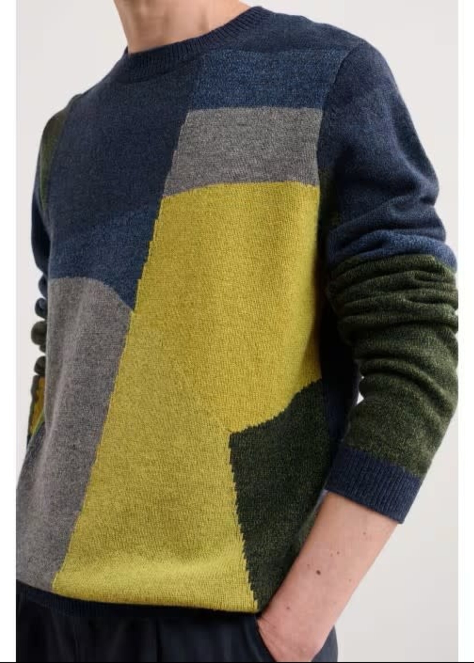 SEASALT CORNWALL SEASALT MEN’S CARN GLOOSE GORSE MULTI WOOL JUMPER