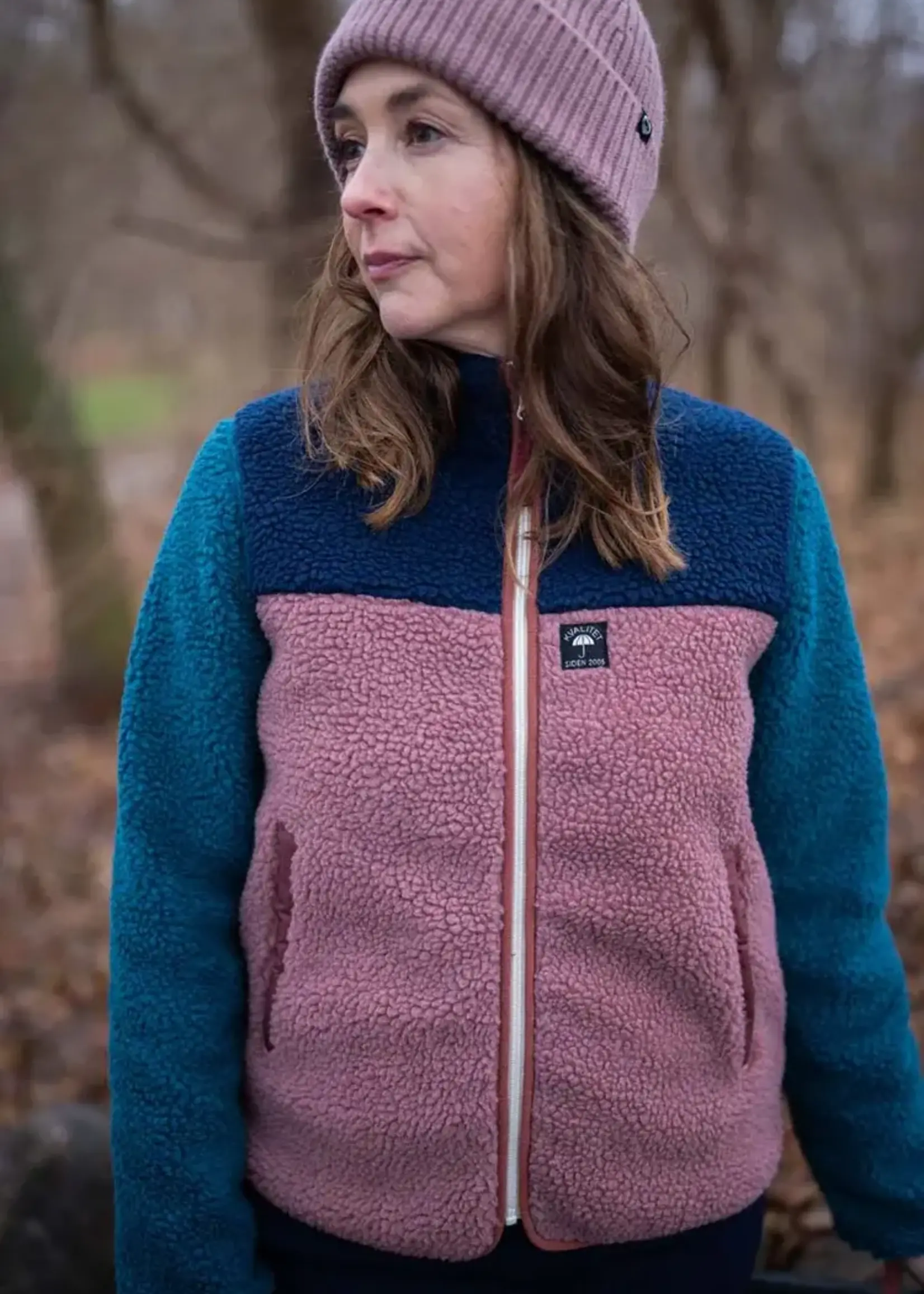 DANEFAE DANEFAE DANEBIRK FLEECE ZIP UP NAVY DARK SLATE ROSÉ BEIGE BRICK