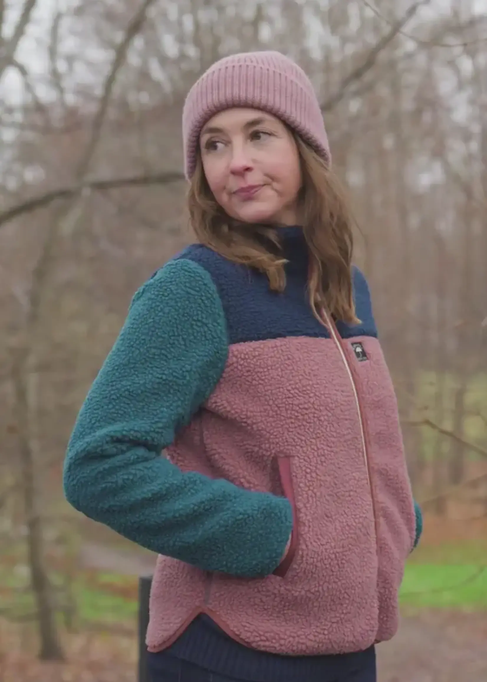 DANEFAE DANEFAE DANEBIRK FLEECE ZIP UP NAVY DARK SLATE ROSÉ BEIGE BRICK