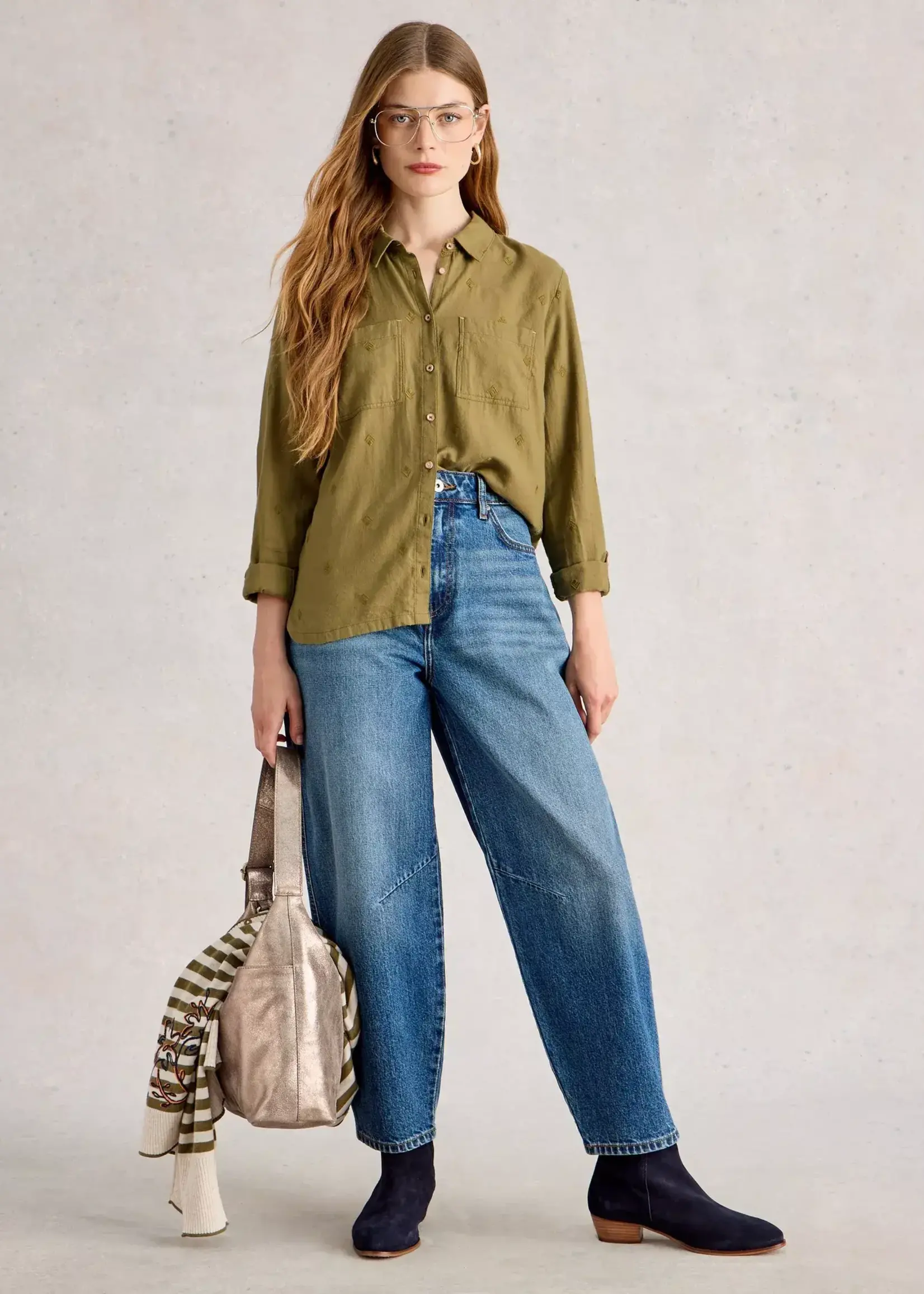 WHITE STUFF WHITE STUFF SOPHIE OC LONG SLEEVE SHIRT KHAKI