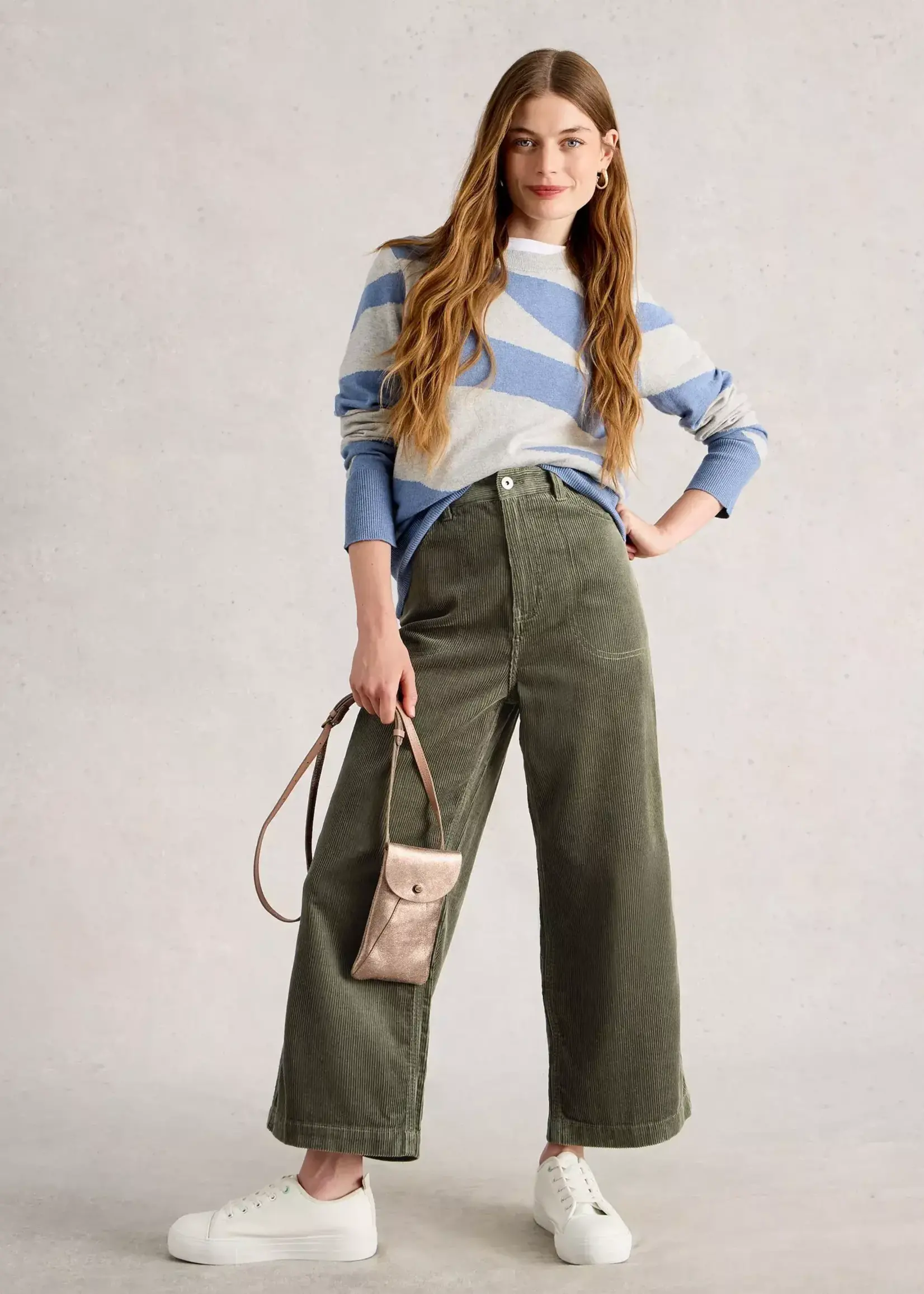 WHITE STUFF WHITE STUFF TIA CORD WIDE CROP TROUSER MID GREEN