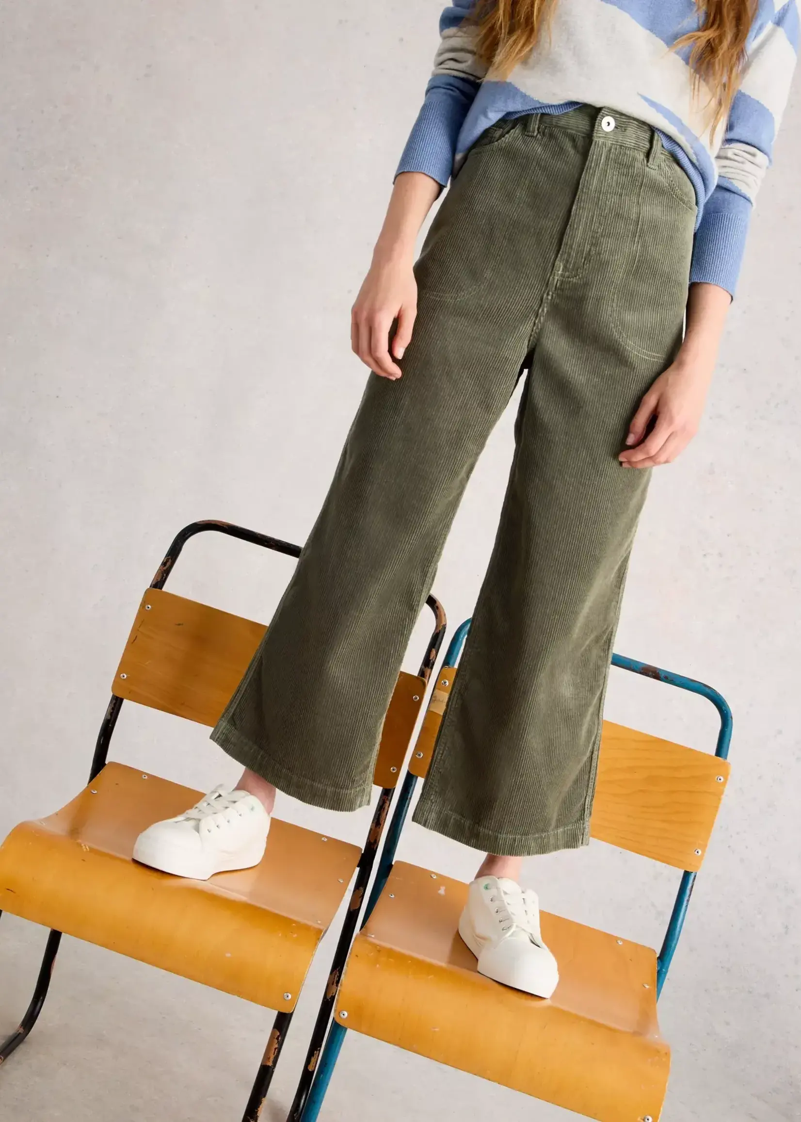 WHITE STUFF WHITE STUFF TIA CORD WIDE CROP TROUSER MID GREEN