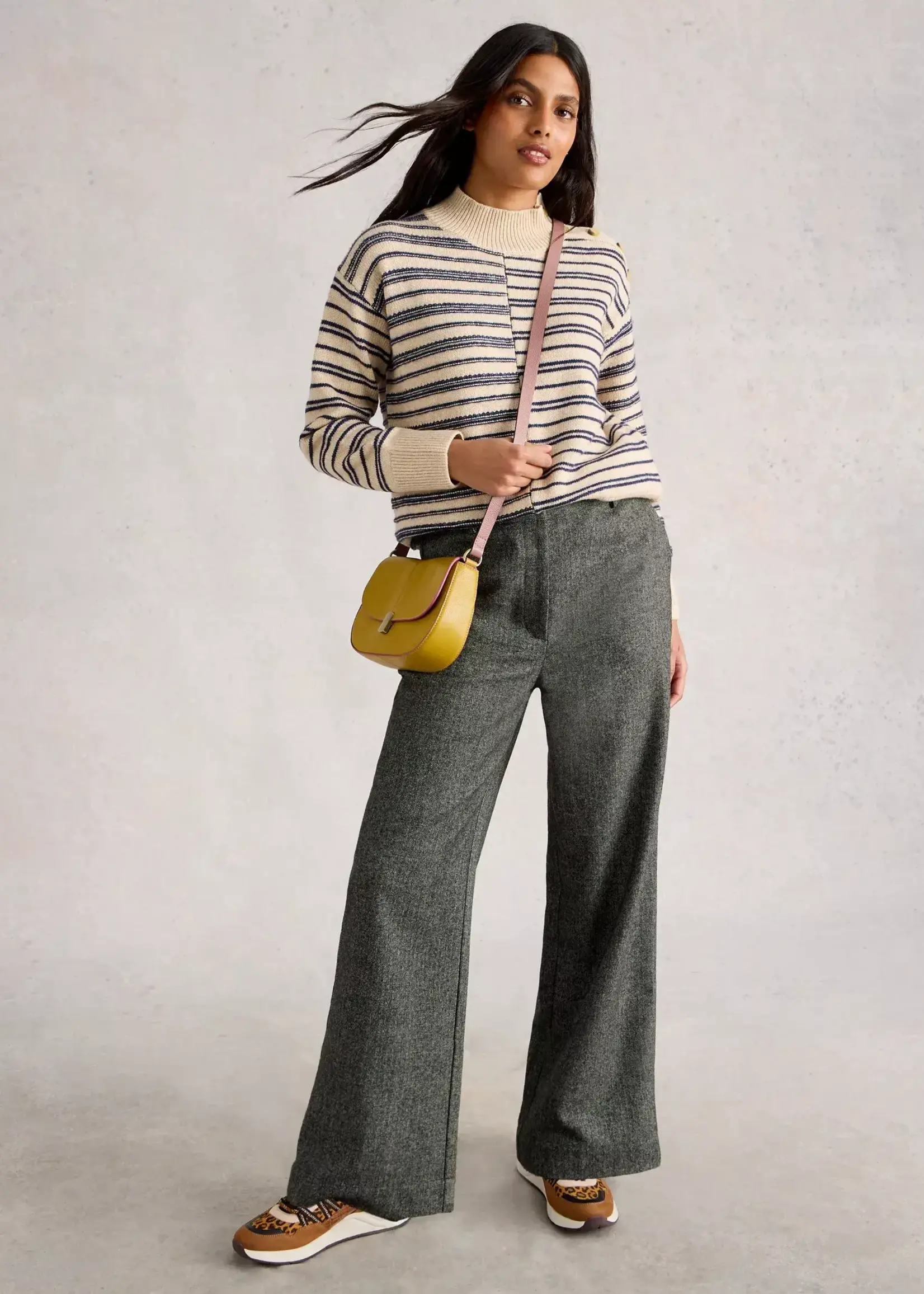 WHITE STUFF WHITE STUFF BELLE TWEEDY WIDE TROUSERS GREY MULTI