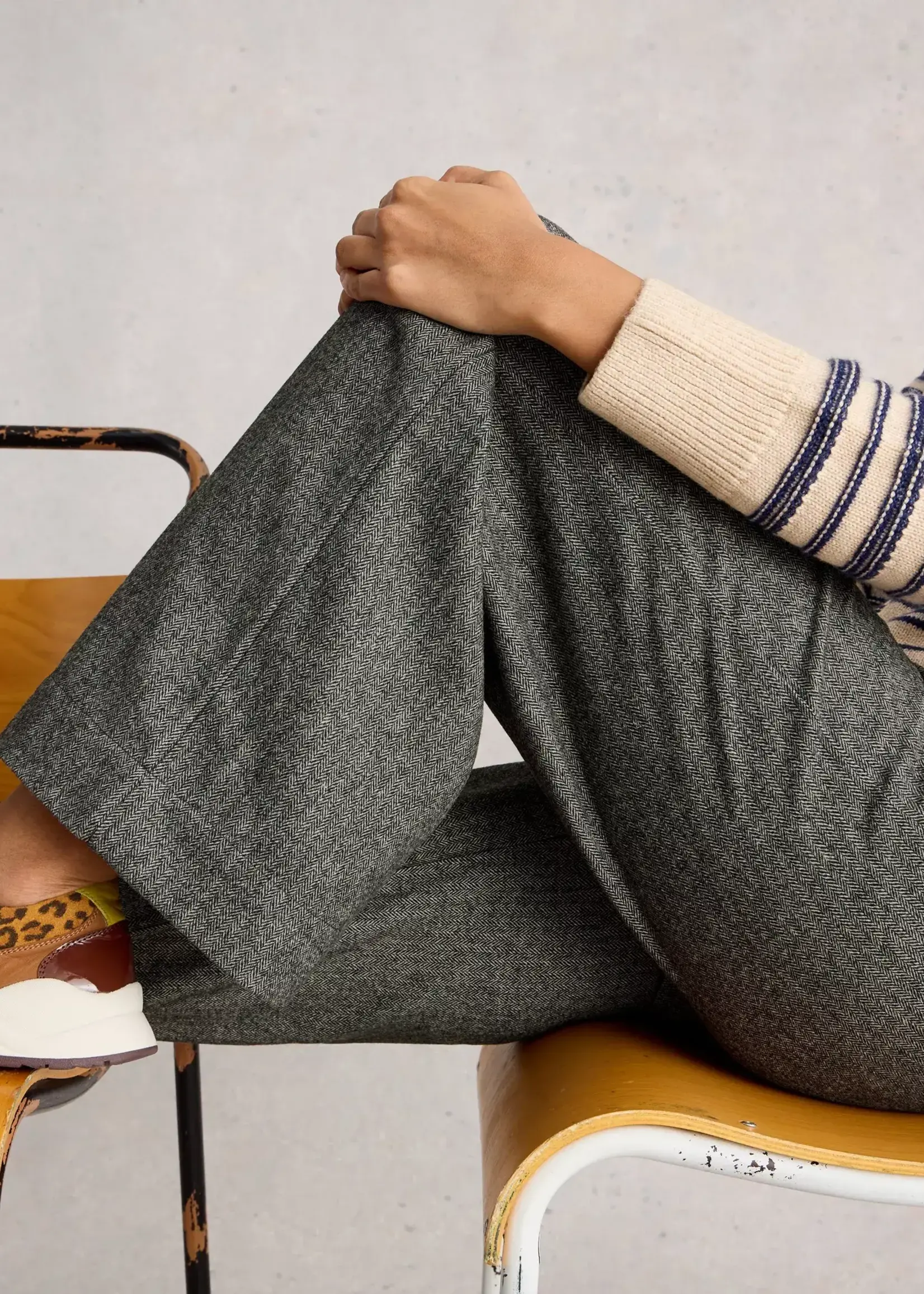 WHITE STUFF WHITE STUFF BELLE TWEEDY WIDE TROUSERS GREY MULTI