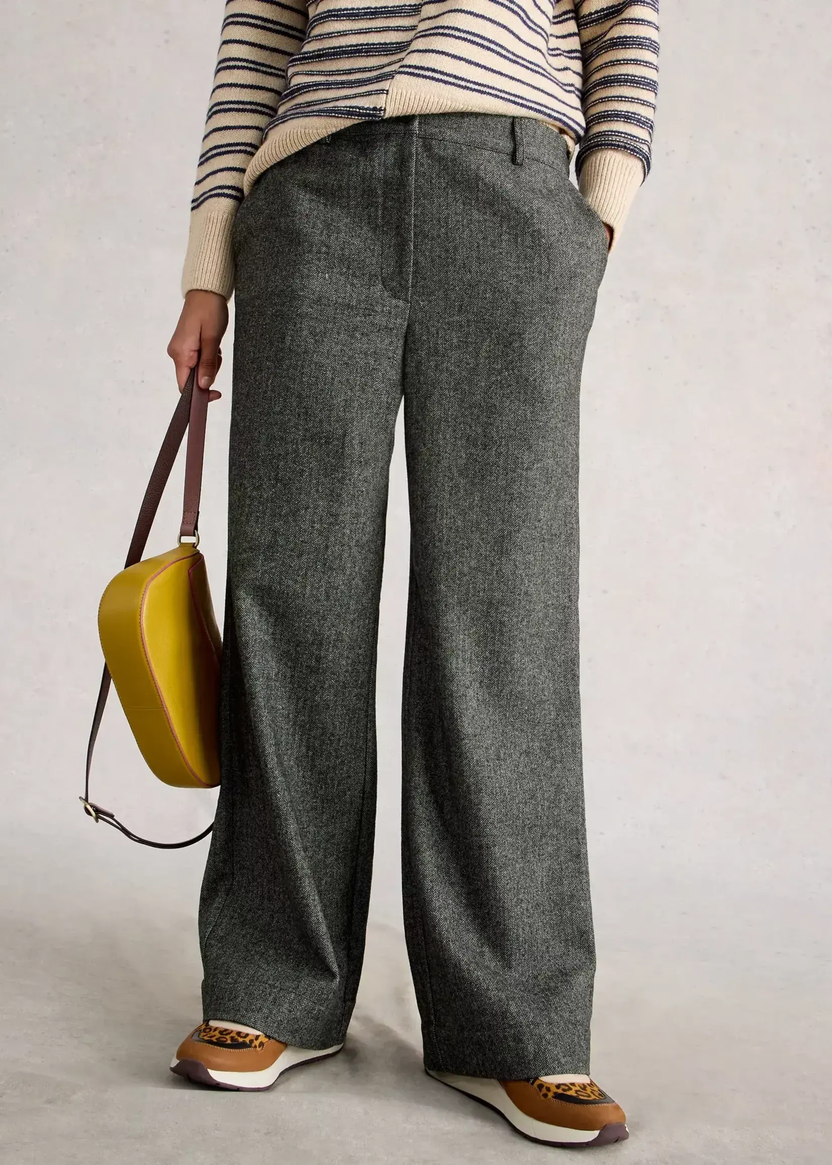 WHITE STUFF WHITE STUFF BELLE TWEEDY WIDE TROUSERS GREY MULTI