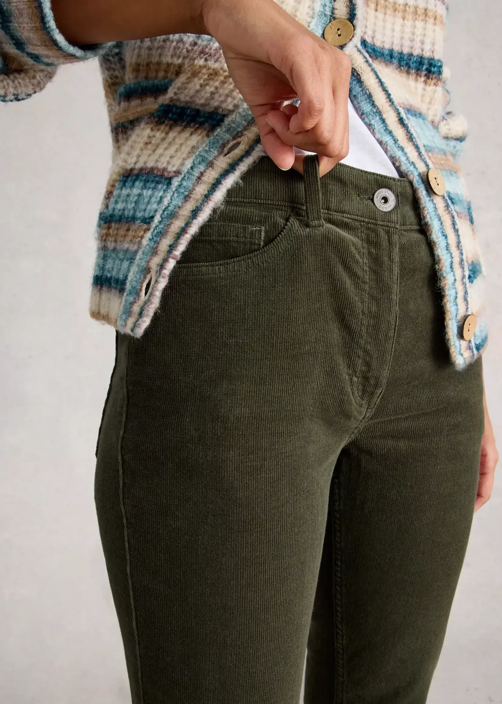 WHITE STUFF WHITE STUFF BROOKE CORD STRAIGHT KHAKI GREEN