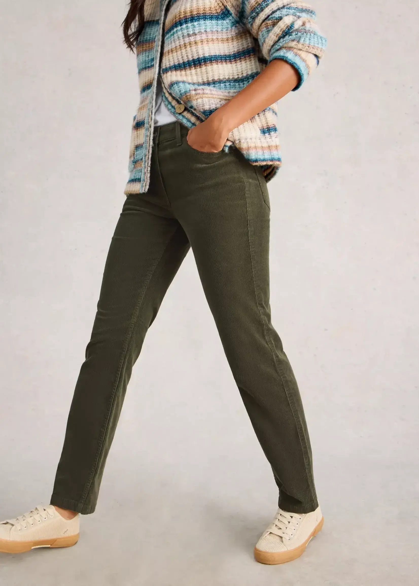 WHITE STUFF WHITE STUFF BROOKE CORD STRAIGHT KHAKI GREEN