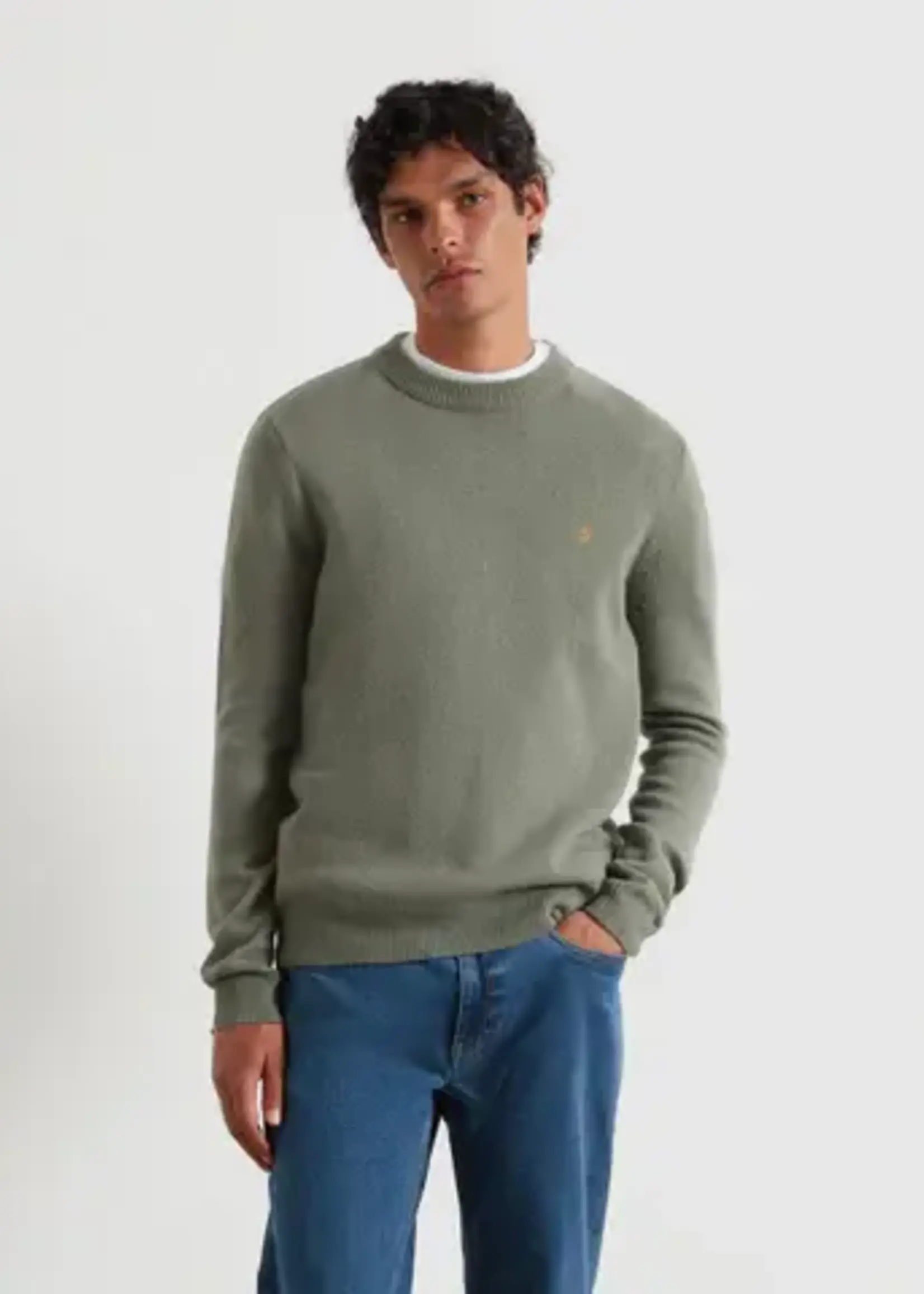 FARAH FARAH MAIDSTONE LAMBSWOOL CREW SWEATER TARRAGON GREEN