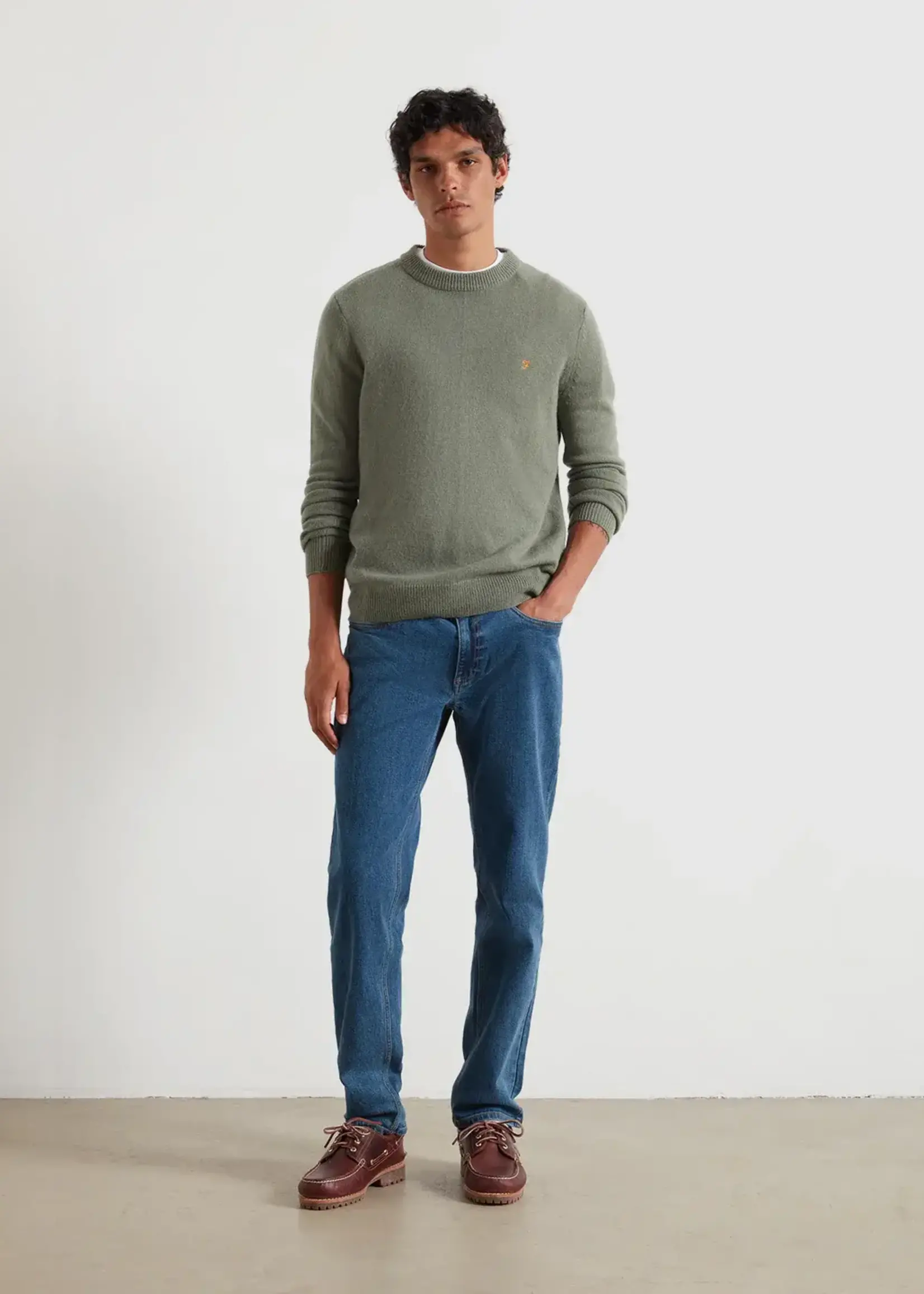FARAH FARAH MAIDSTONE LAMBSWOOL CREW SWEATER TARRAGON GREEN